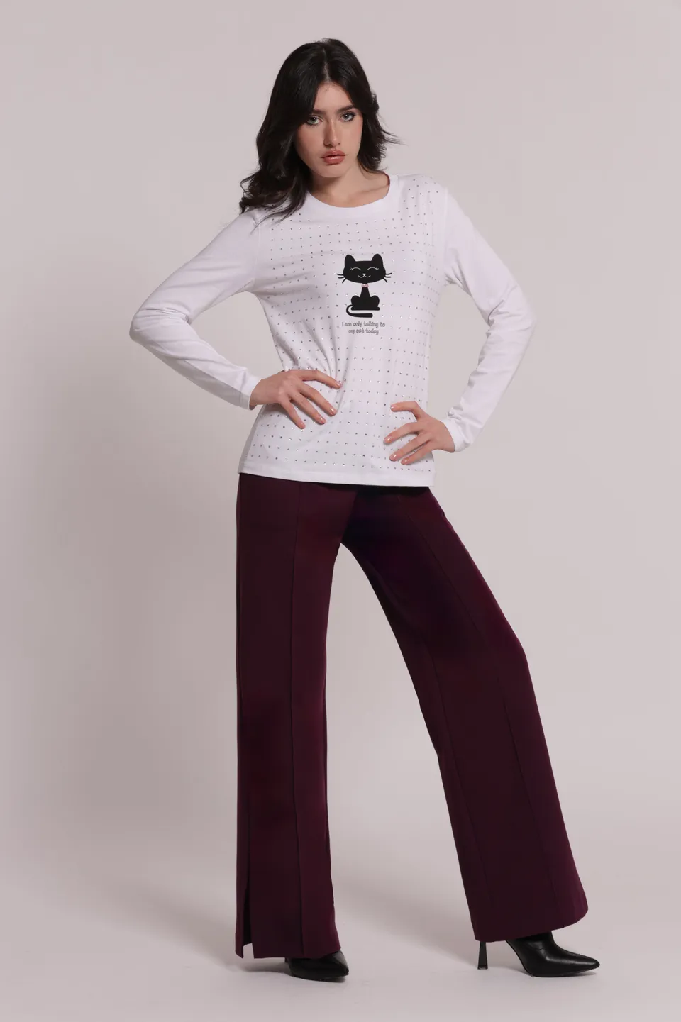 Mimi Mua Pantalone Spacco Punto Milano Nero