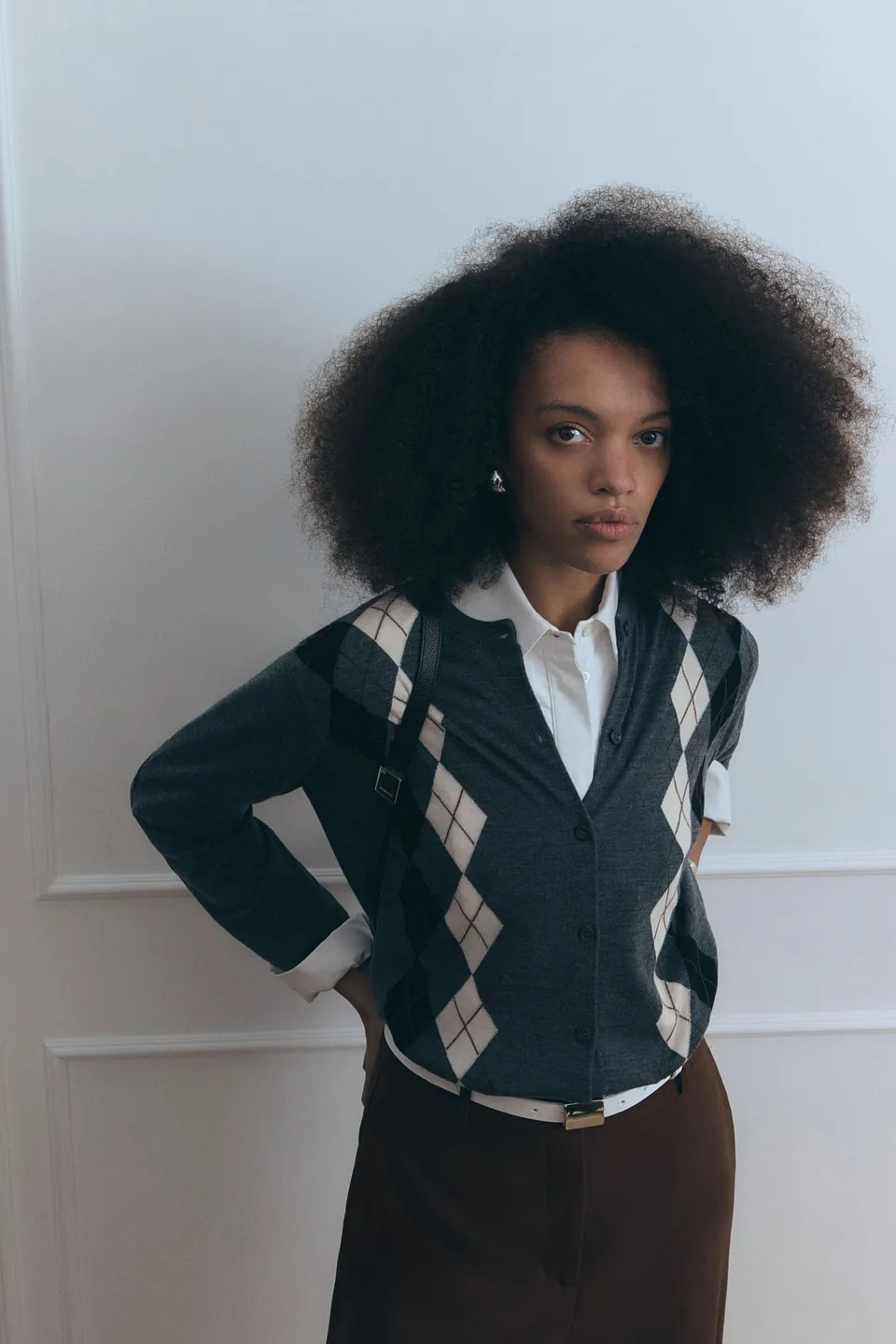 Semicouture Belle cardigan lana nero rombi bottoni
