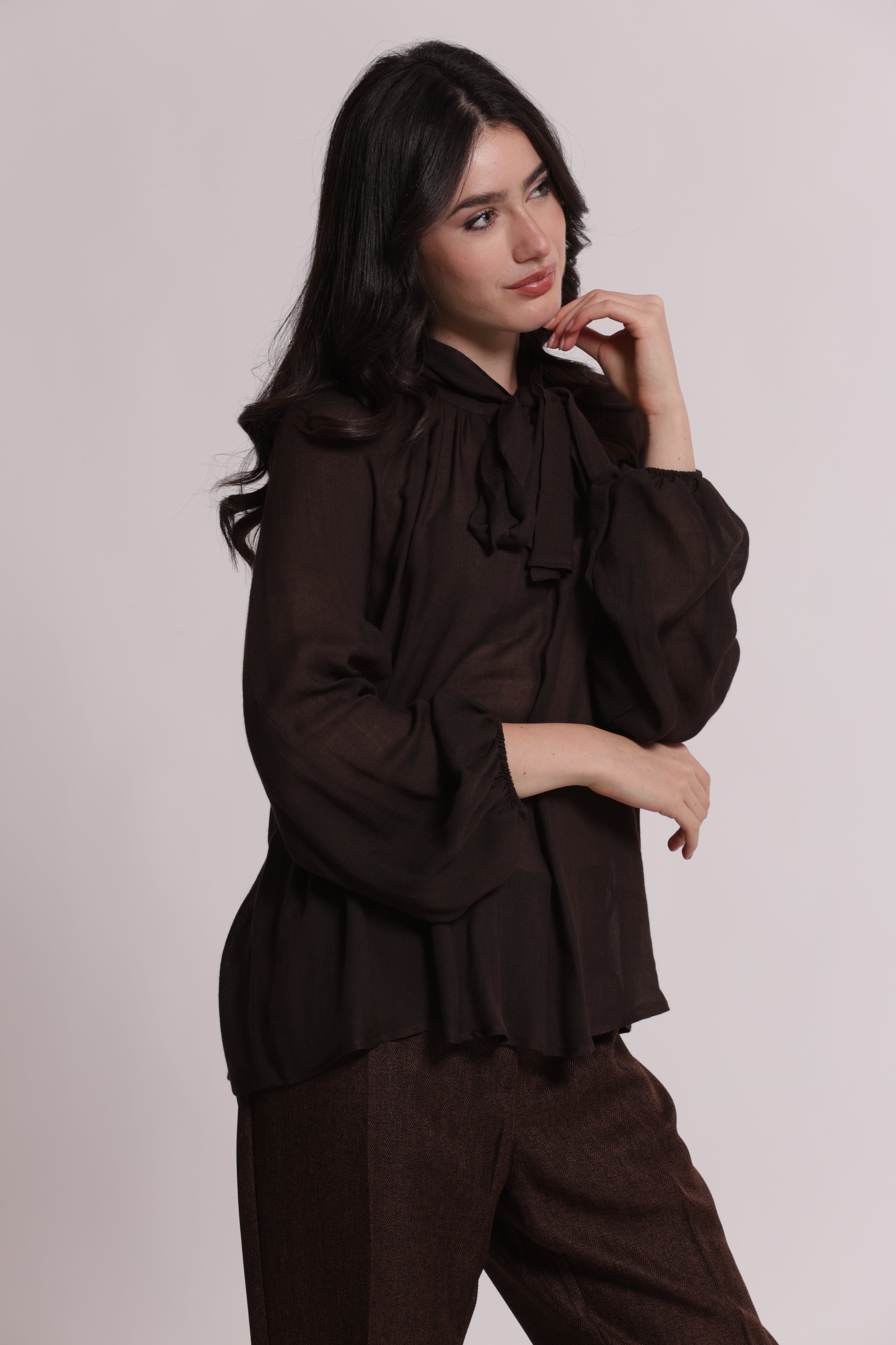 Mimi Mua Blusa Fiocco Collo Garza Viscosa Nera
