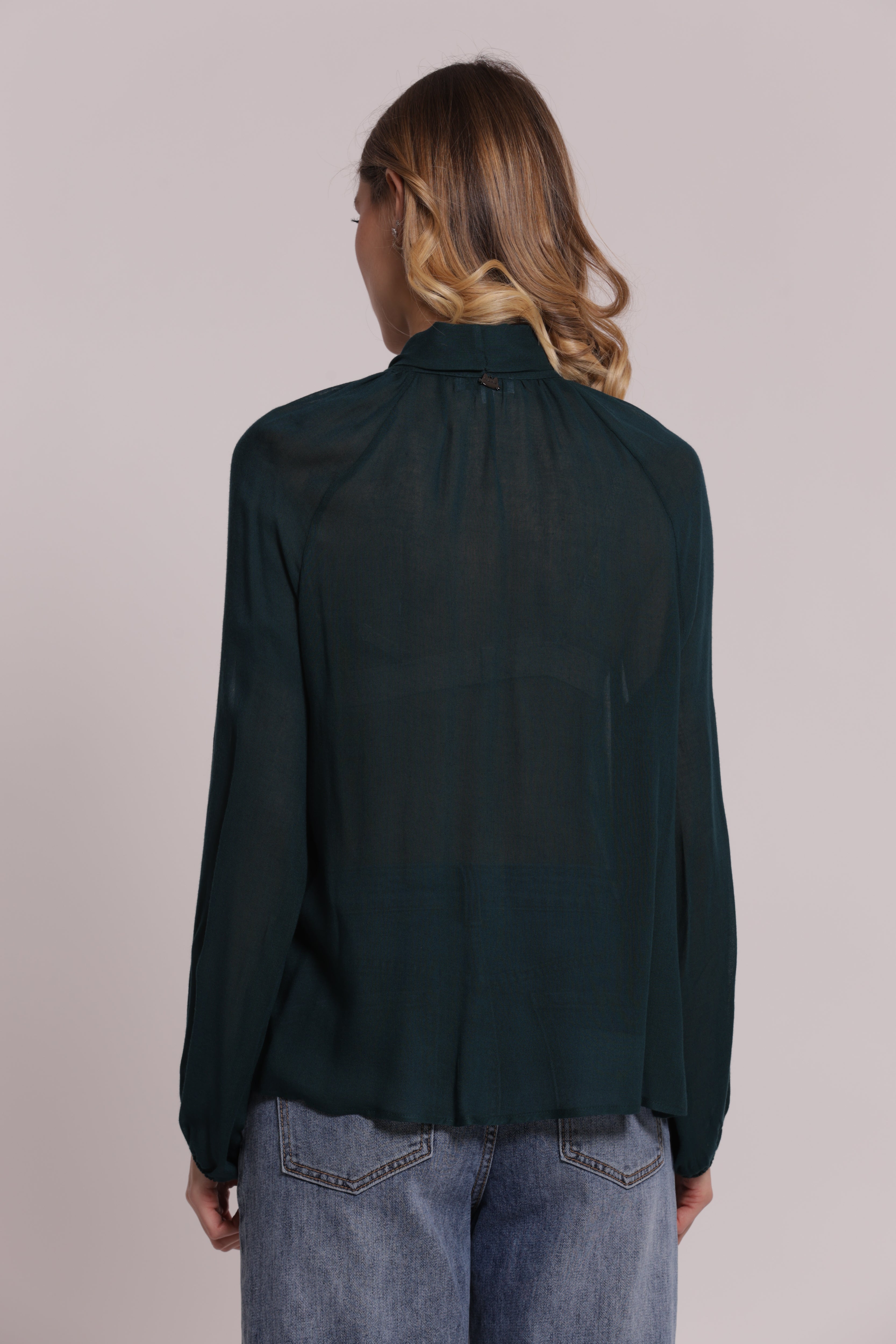Mimi Mua Blusa Fiocco Collo Garza Viscosa Nera