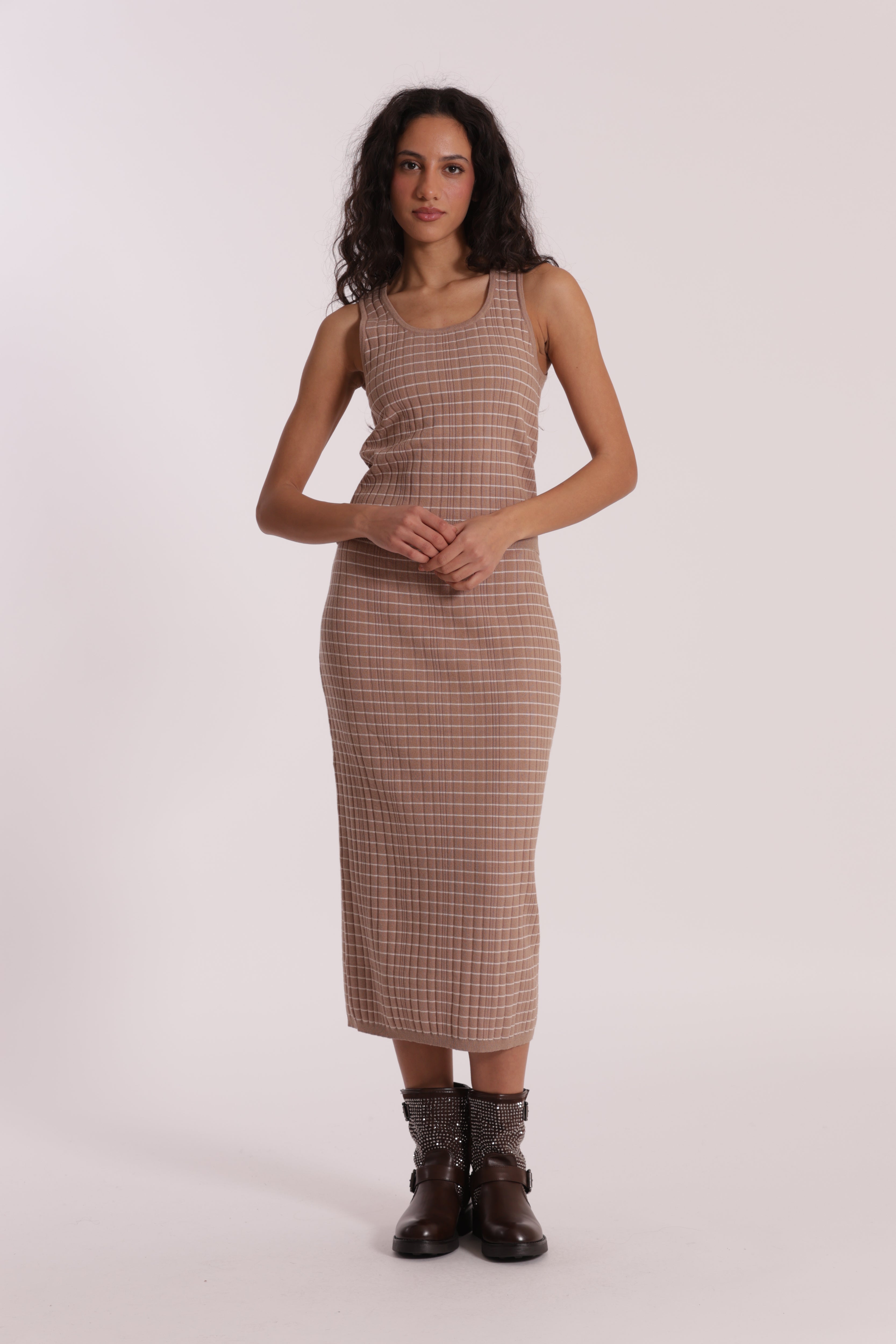 Mimi Mua Gonna Maglia Righe Nero Elasticizzata Midi