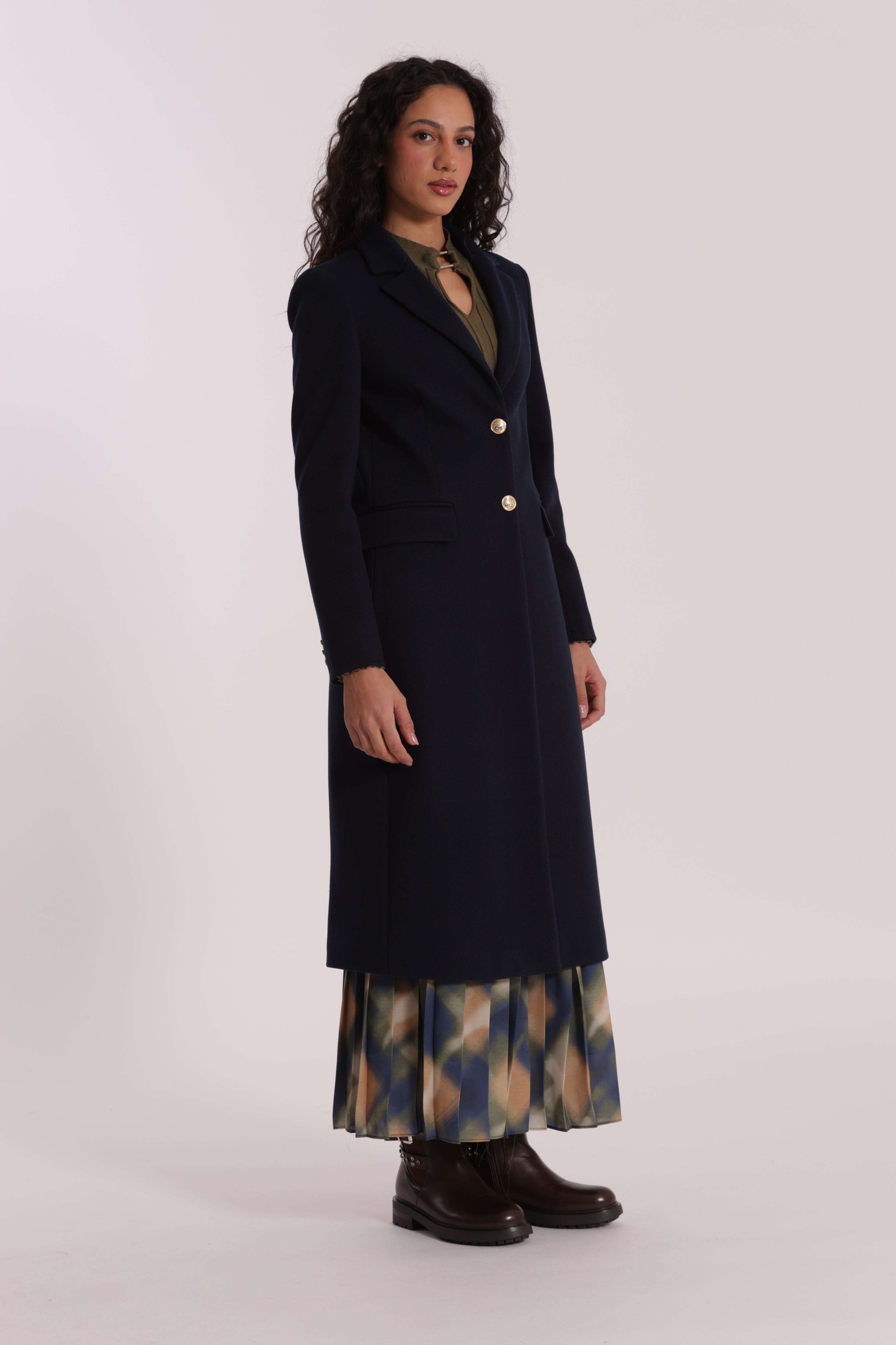 Mimi Mua Cappotto Lungo Diagonale Nero