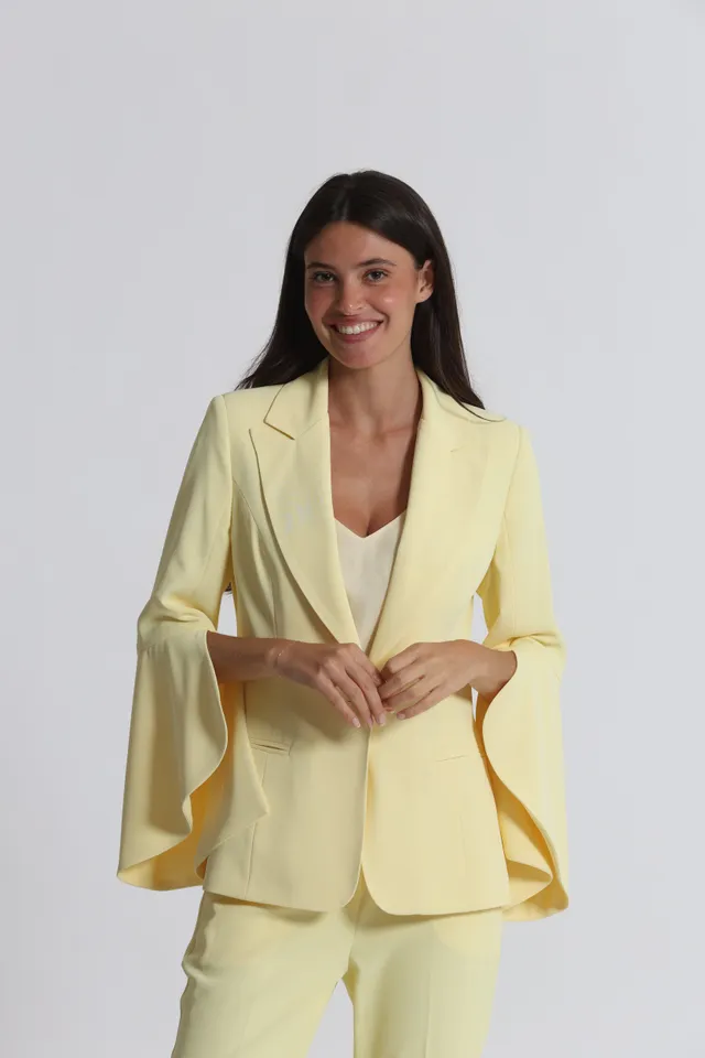Mimi Mua Giacca con Maniche a Tulipano giallo chiaro elasticizzata