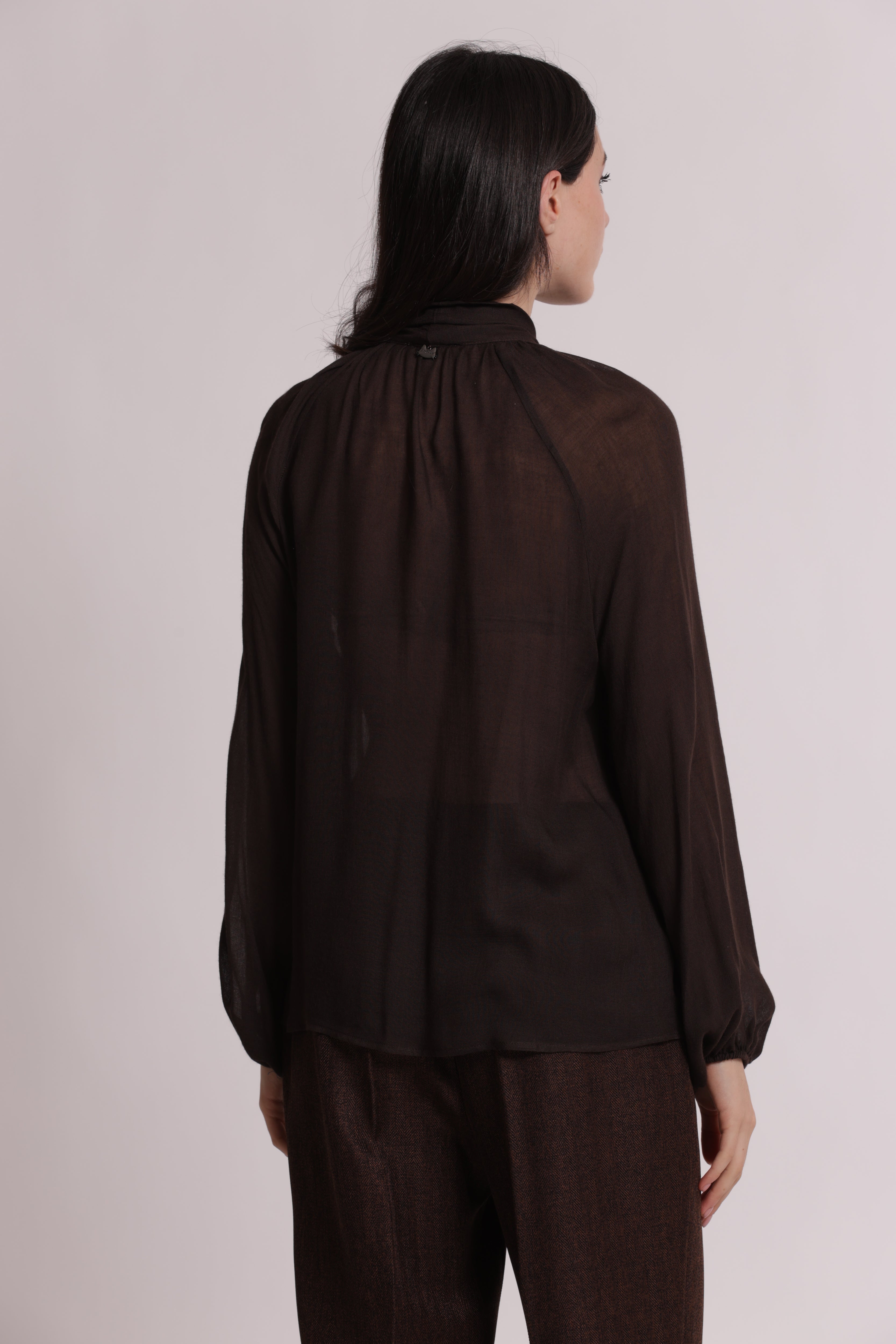 Mimi Mua Blusa Fiocco Collo Garza Viscosa Nera