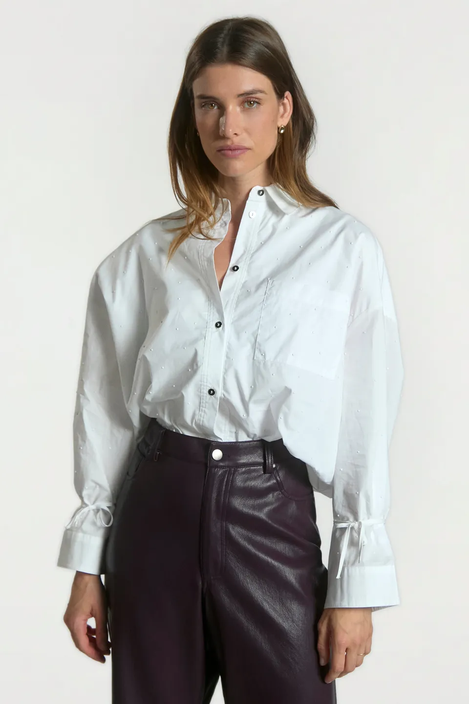 Aaiko Mikkie camicia bianca in popeline strass