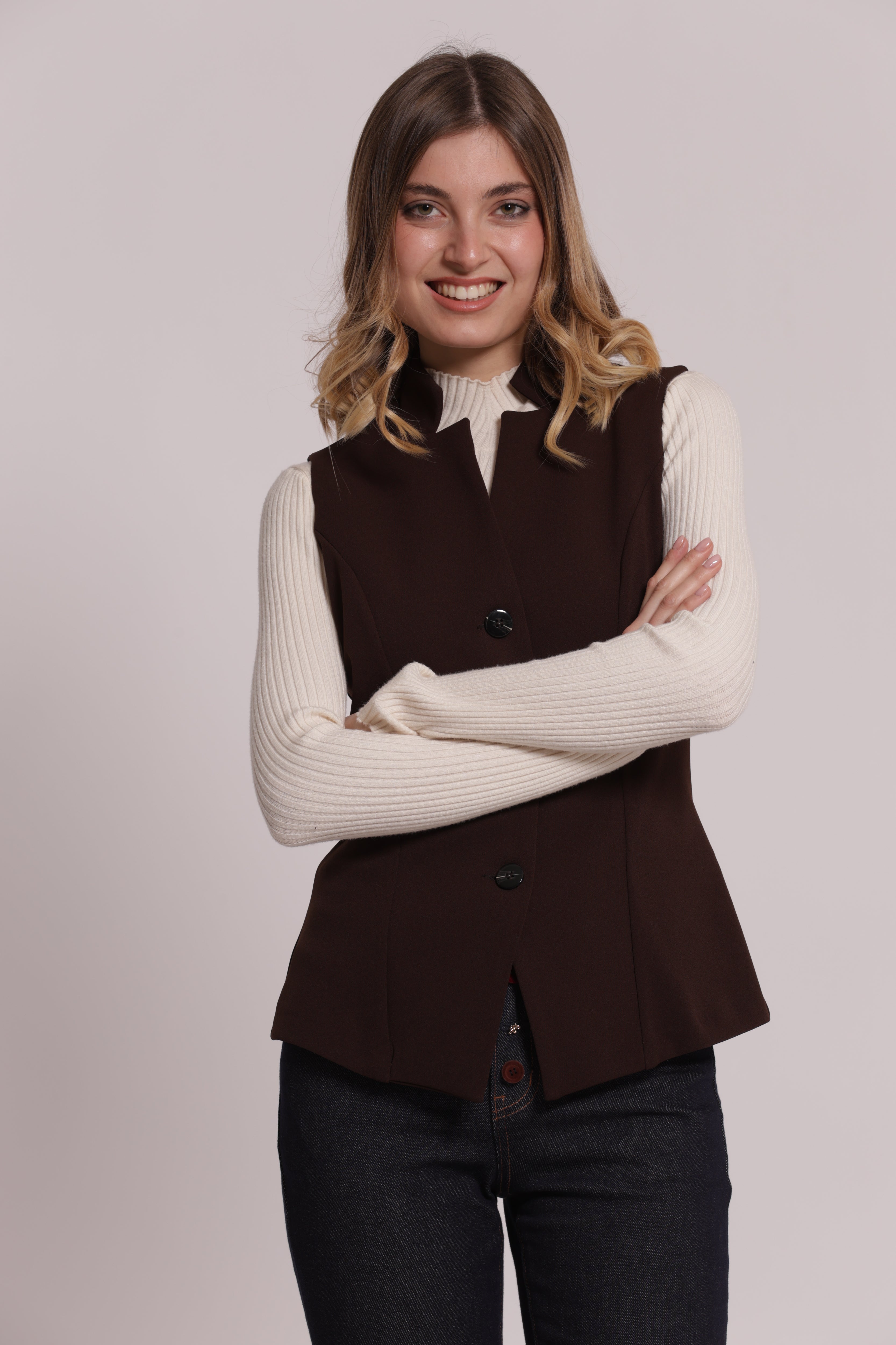 Mimi Mua Scuba Crepe gilet nero