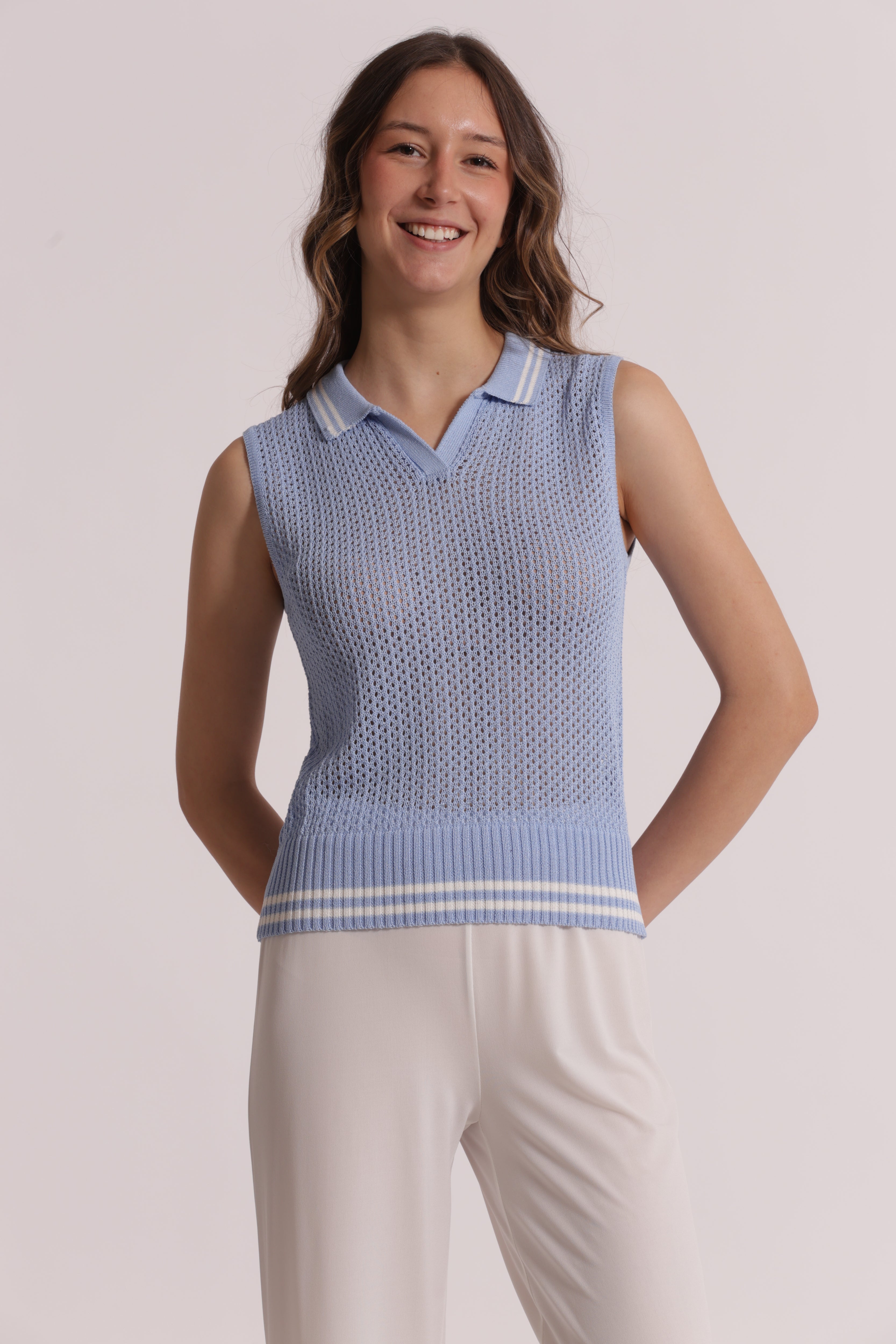 Mimi Mua Top Crochet Maglia Panna Traforata