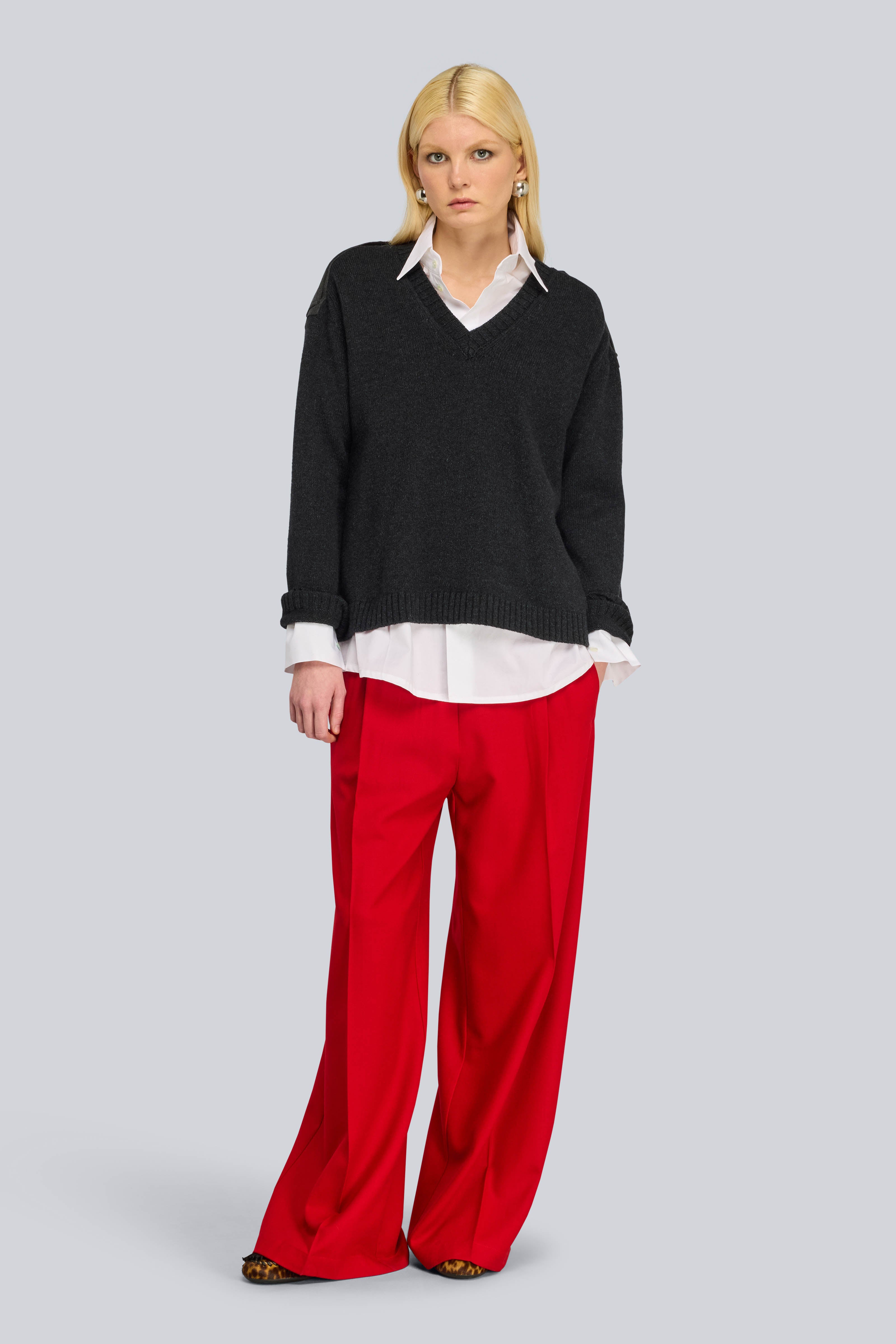 Semicouture Jhonny pantalone palazzo flanella nero