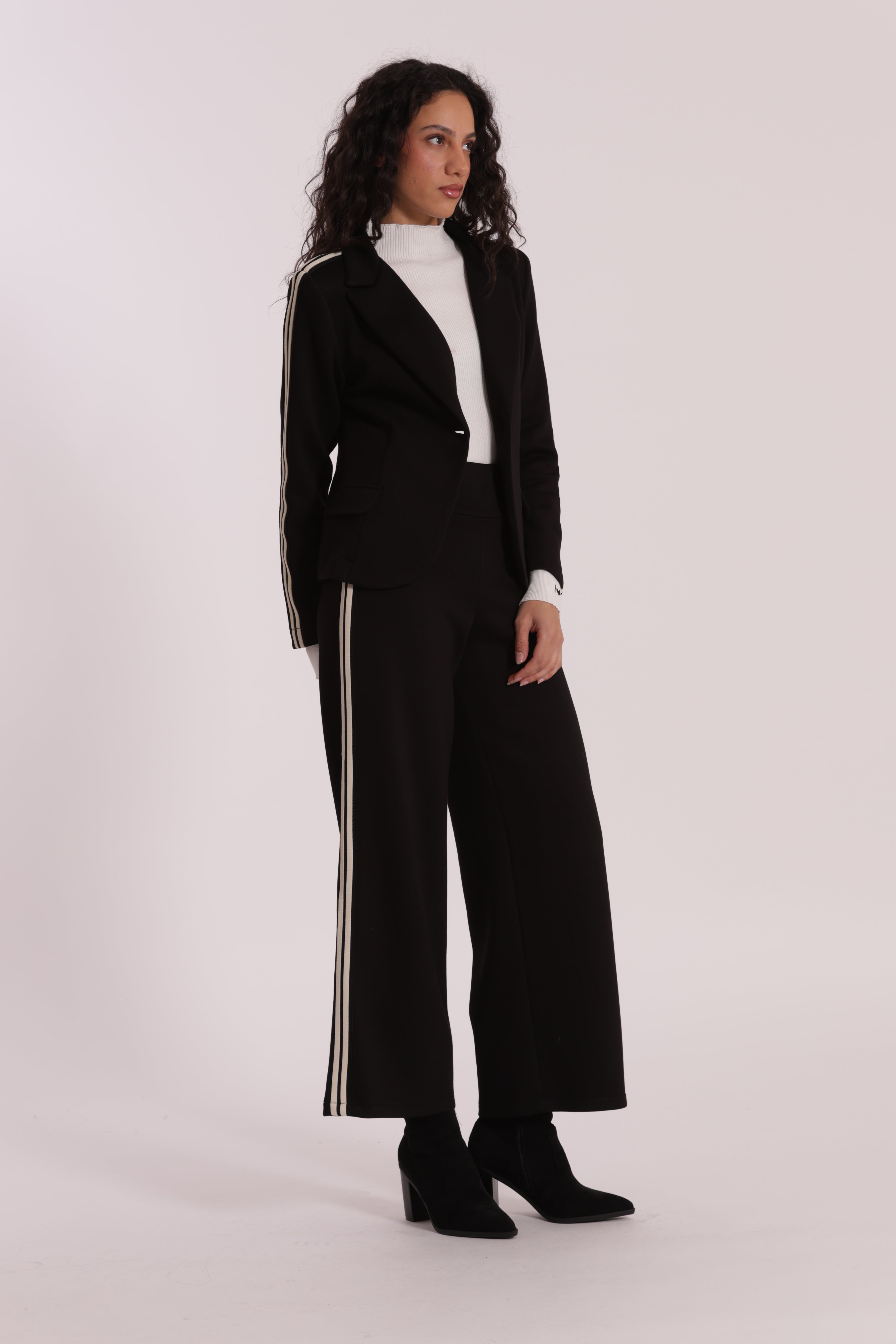 Mimi Mua Pantalone Palazzo Neoprene pantaloni nero passamaneria