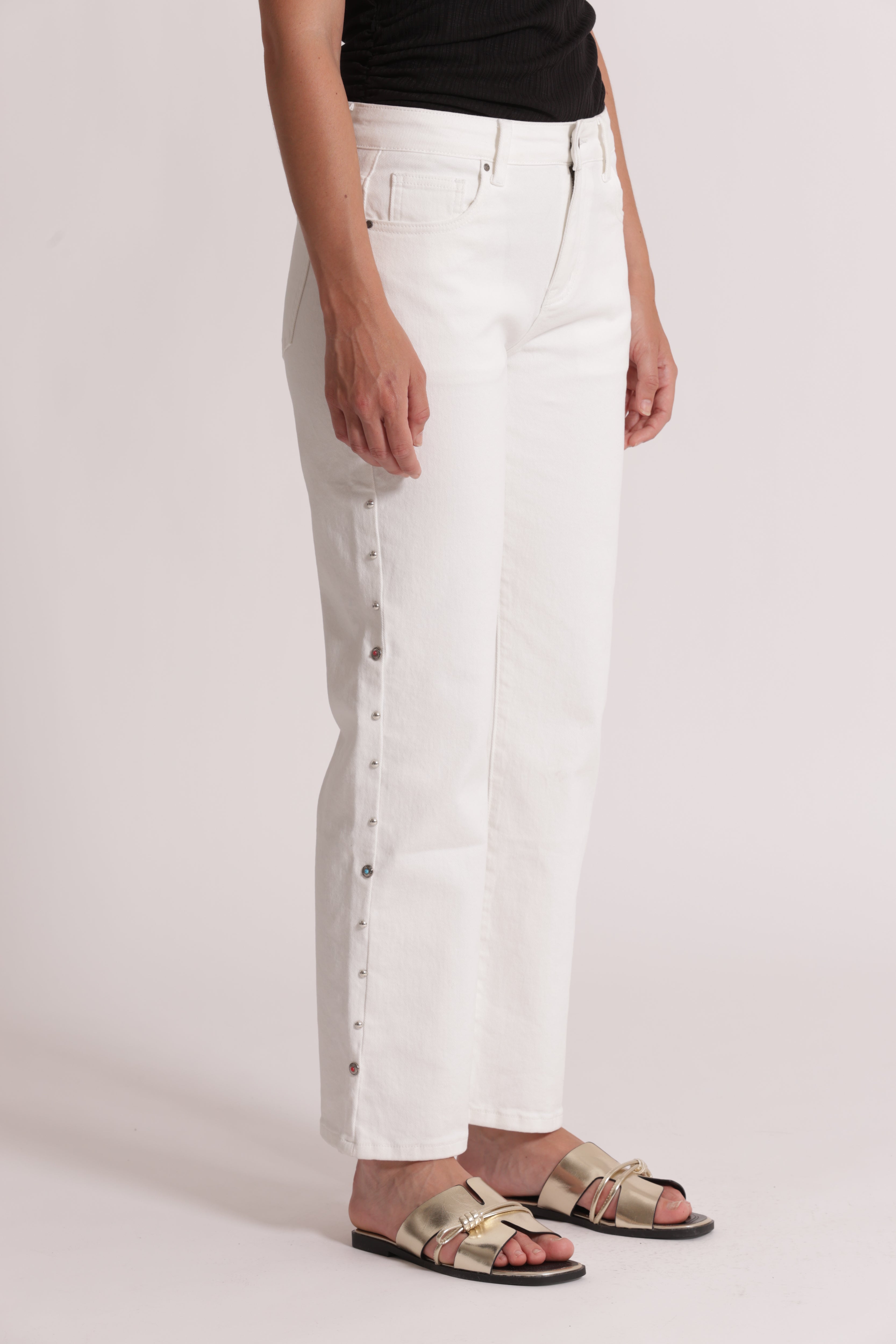 Mimi Mua Jeans sigaretta borchie laterali jeans bianco