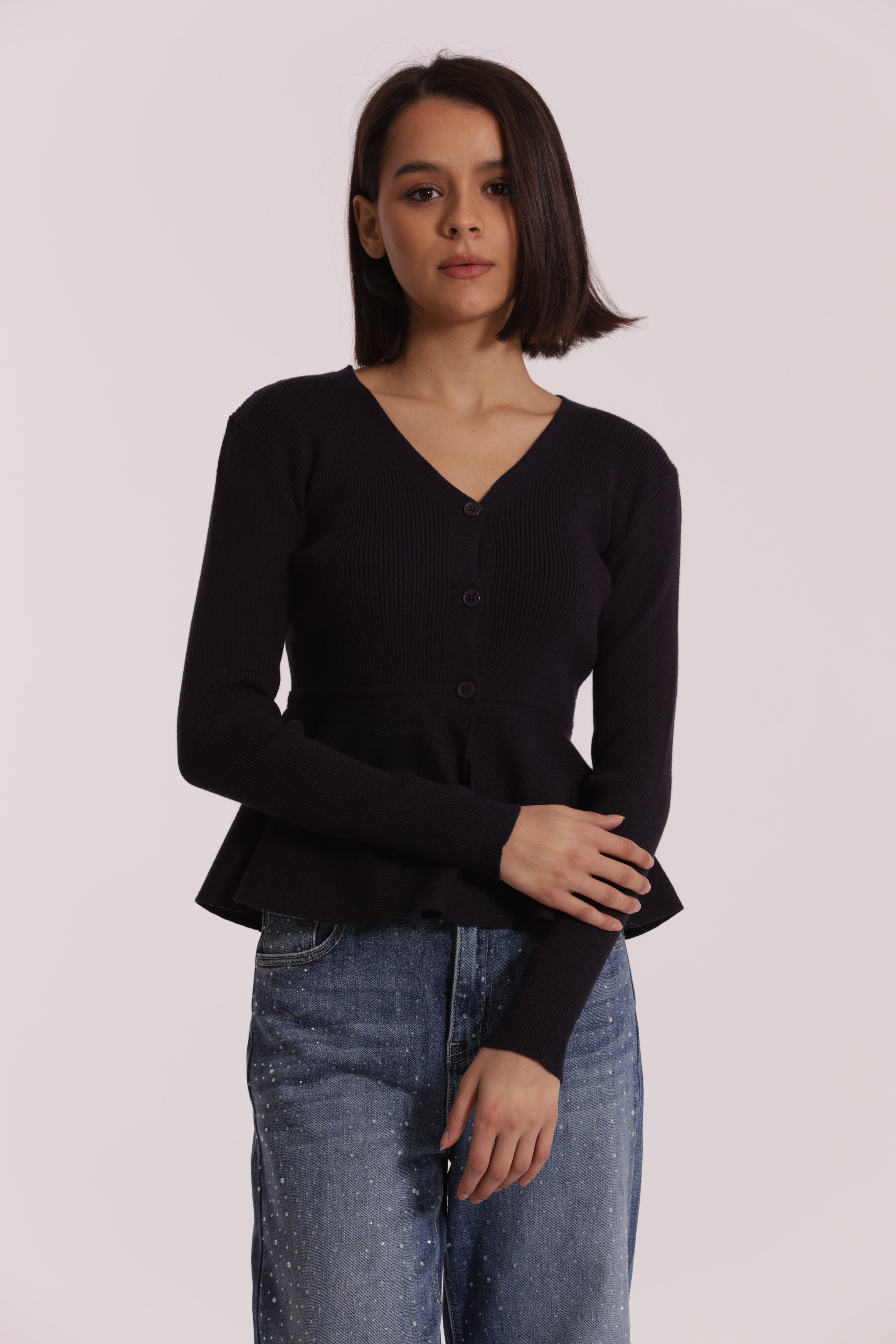 Mimi Mua cardigan svasato bottoni nero morbido