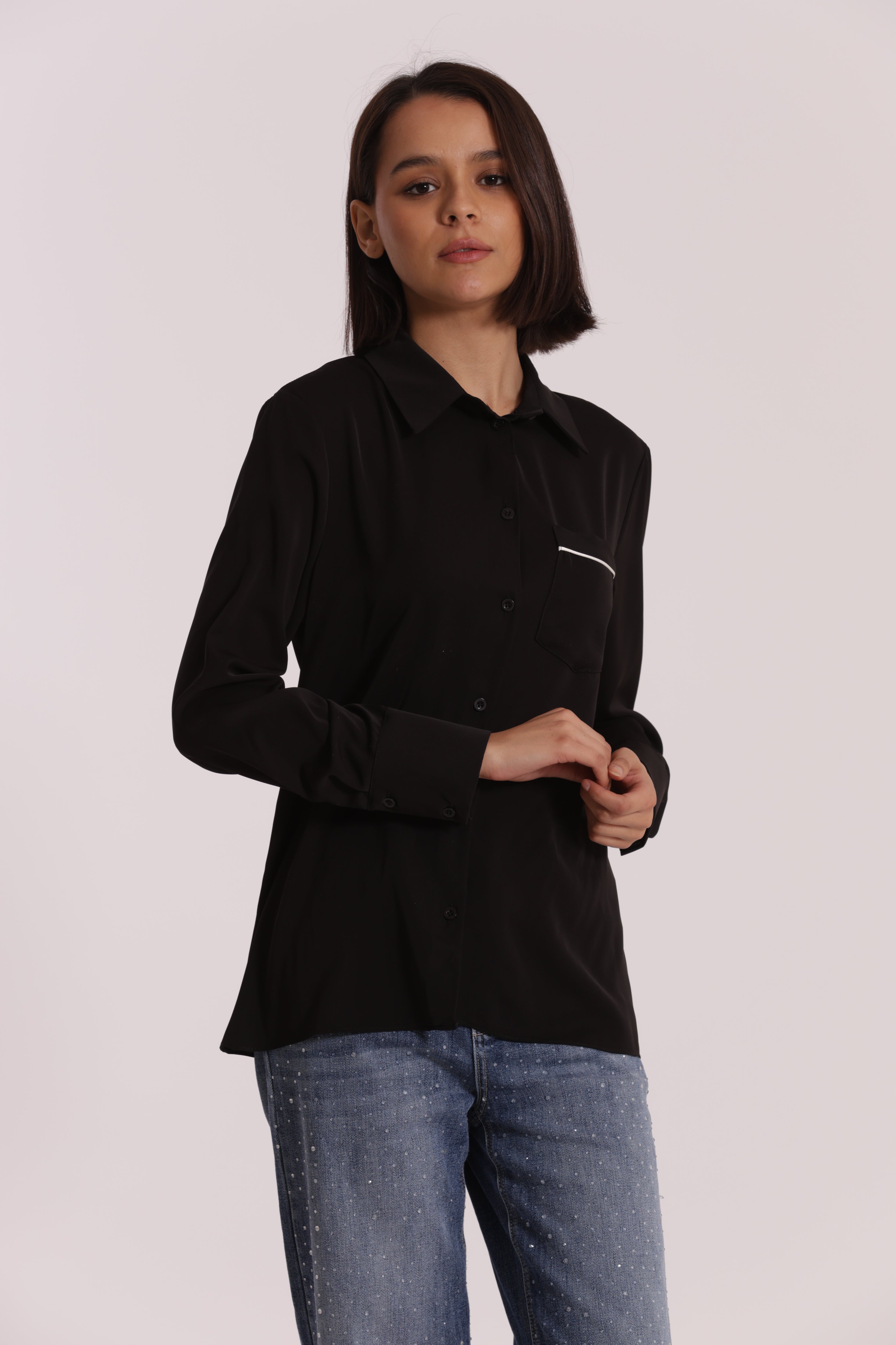 Mimi Mua Camicia Taschino Bicolor Nero Bianco