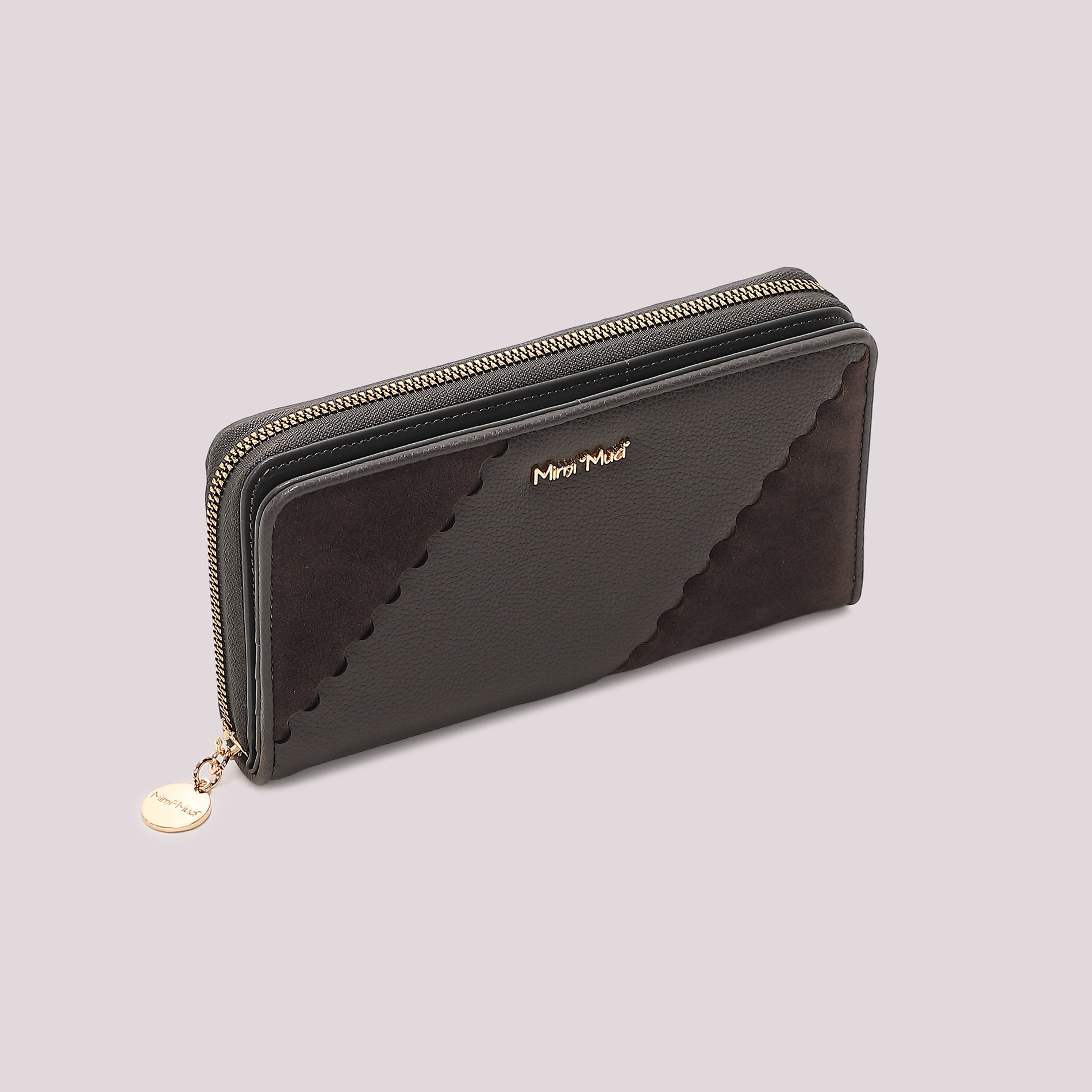 Mimi Mua Portafoglio Grande Patch Effetto Camoscio Nero