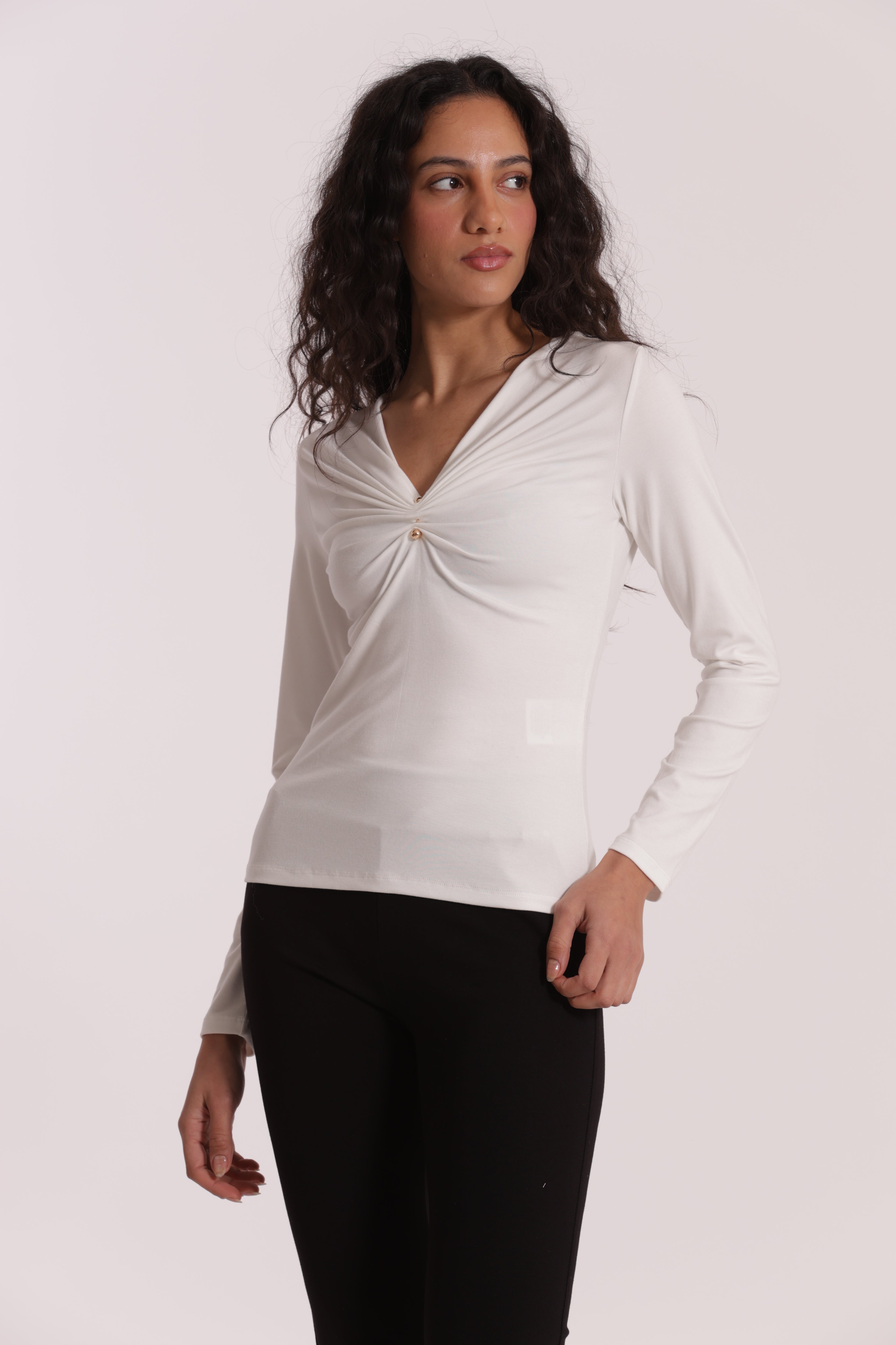 Mimi Mua Scollo V t-shirt nero cotone accessorio