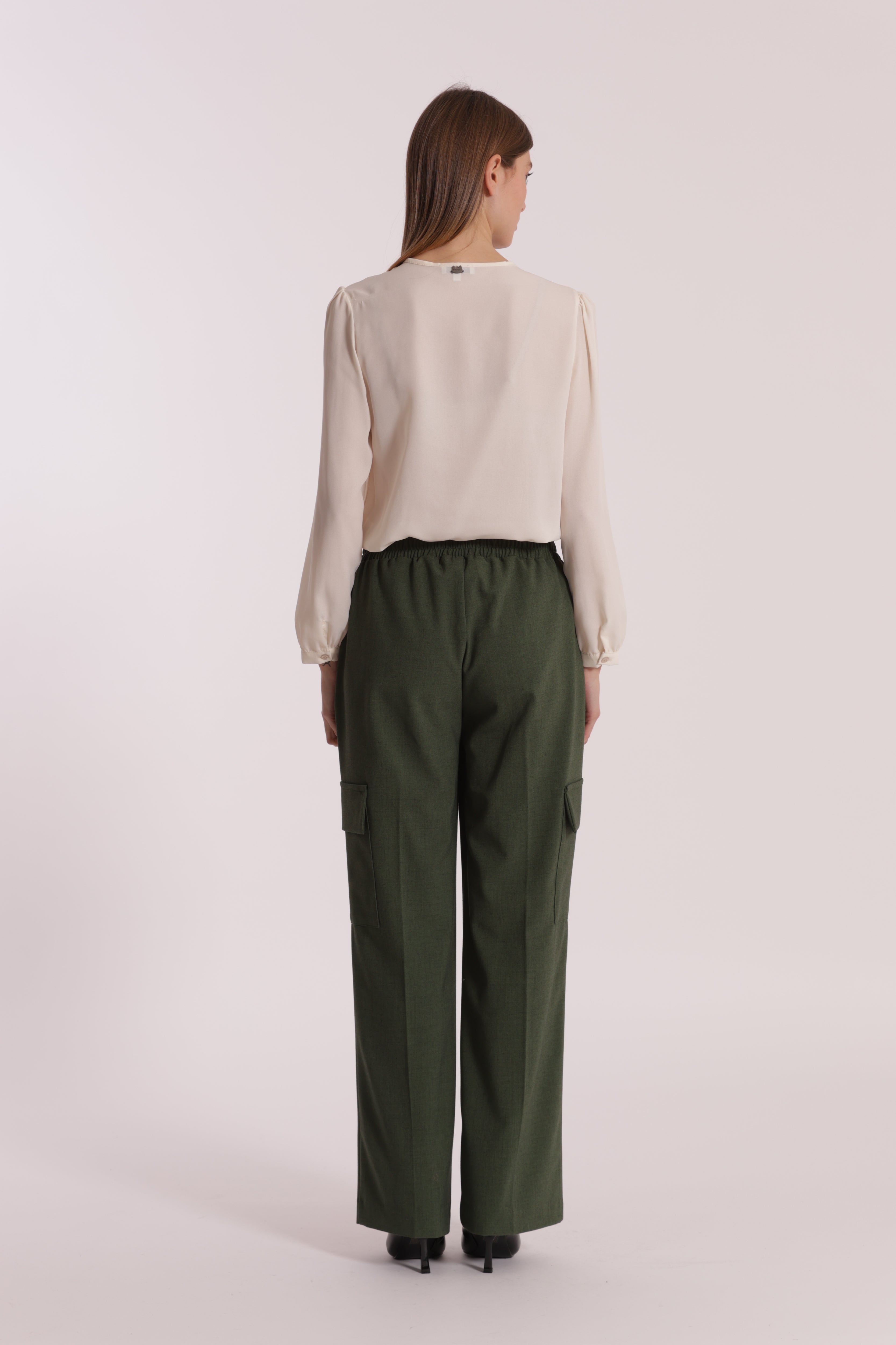 Mimi Mua Pantalone palazzo verde militare fiammato