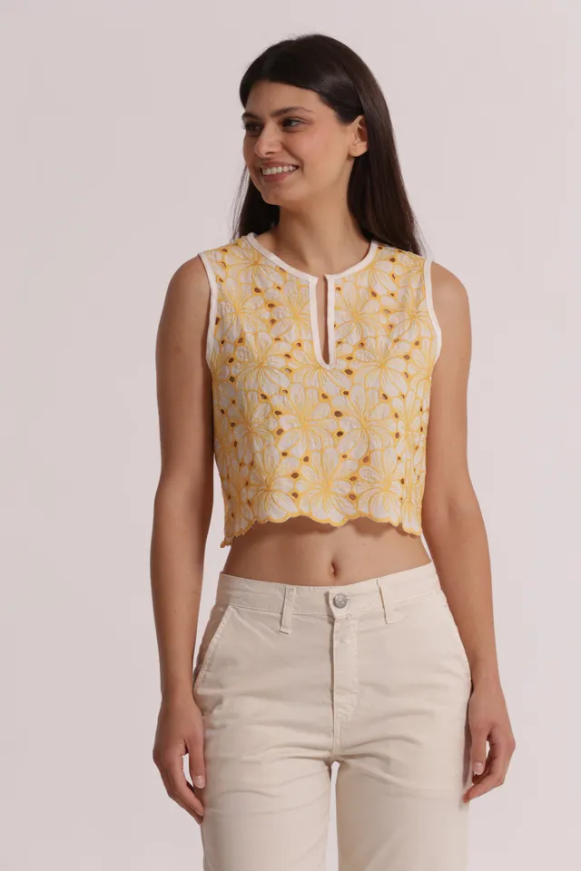 Mimi Mua Top Cropped Sangallo Panna Ocra