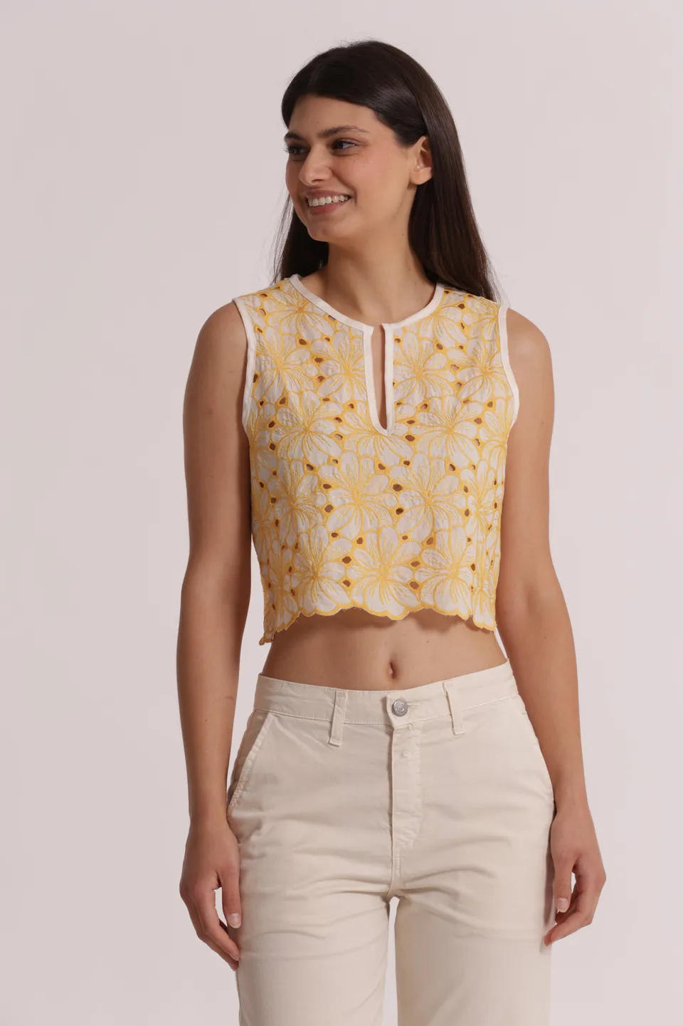 Mimi Mua Top Cropped Sangallo Panna Ocra