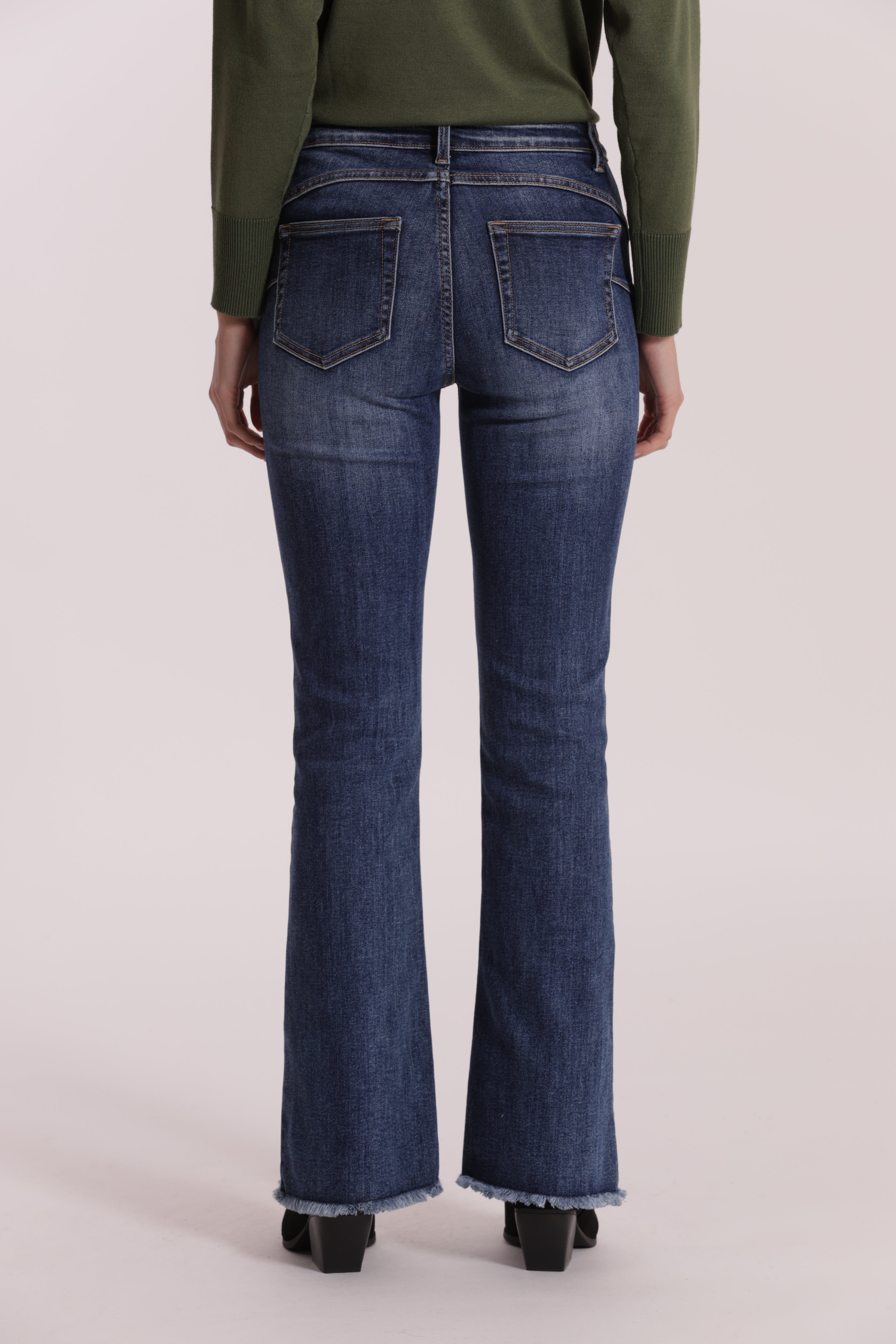 Mimi Mua Jeans Flare con Borchie Cuore Blu Medio denim