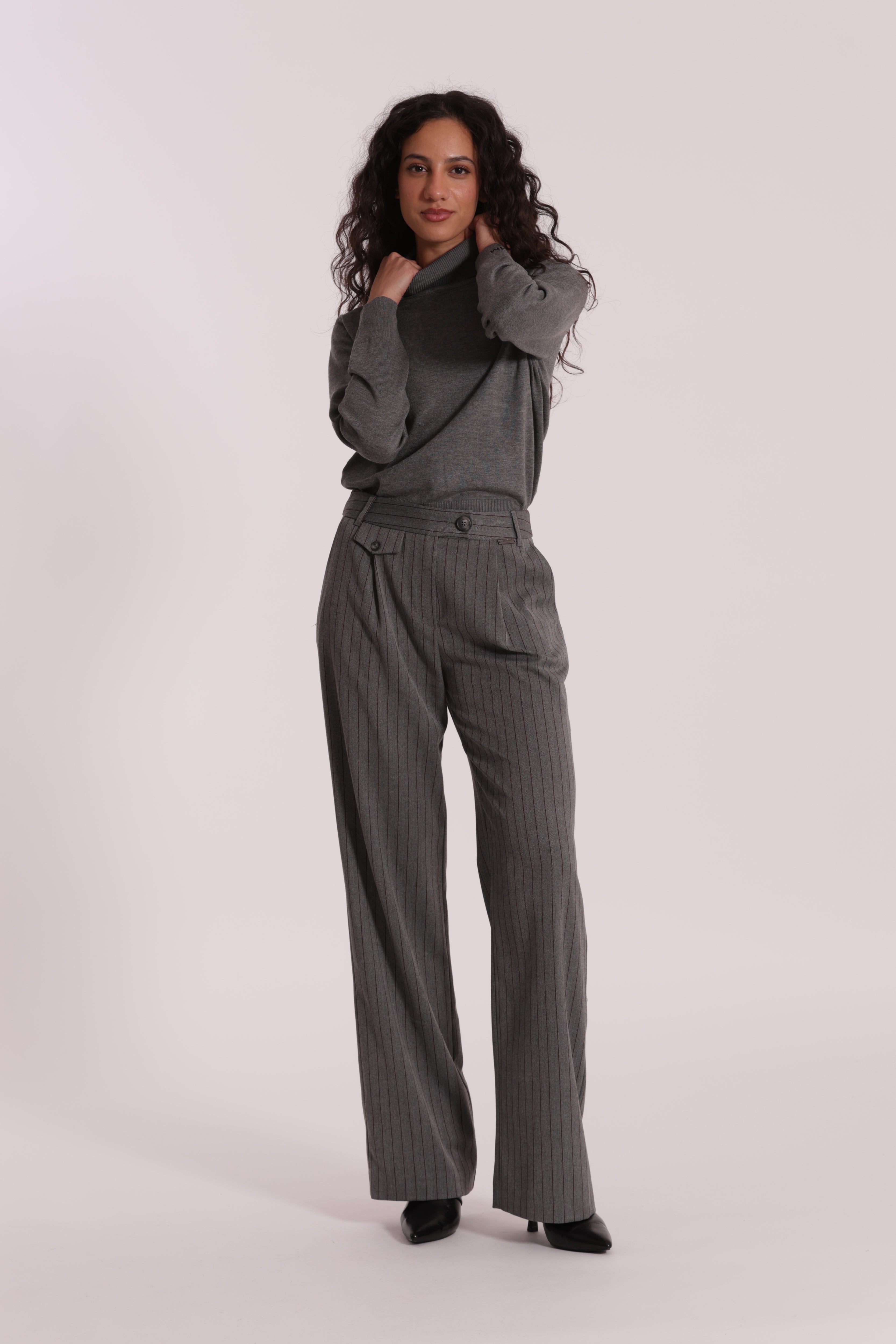 Mimi Mua Pantalone Palazzo Gessato Grigio elegante