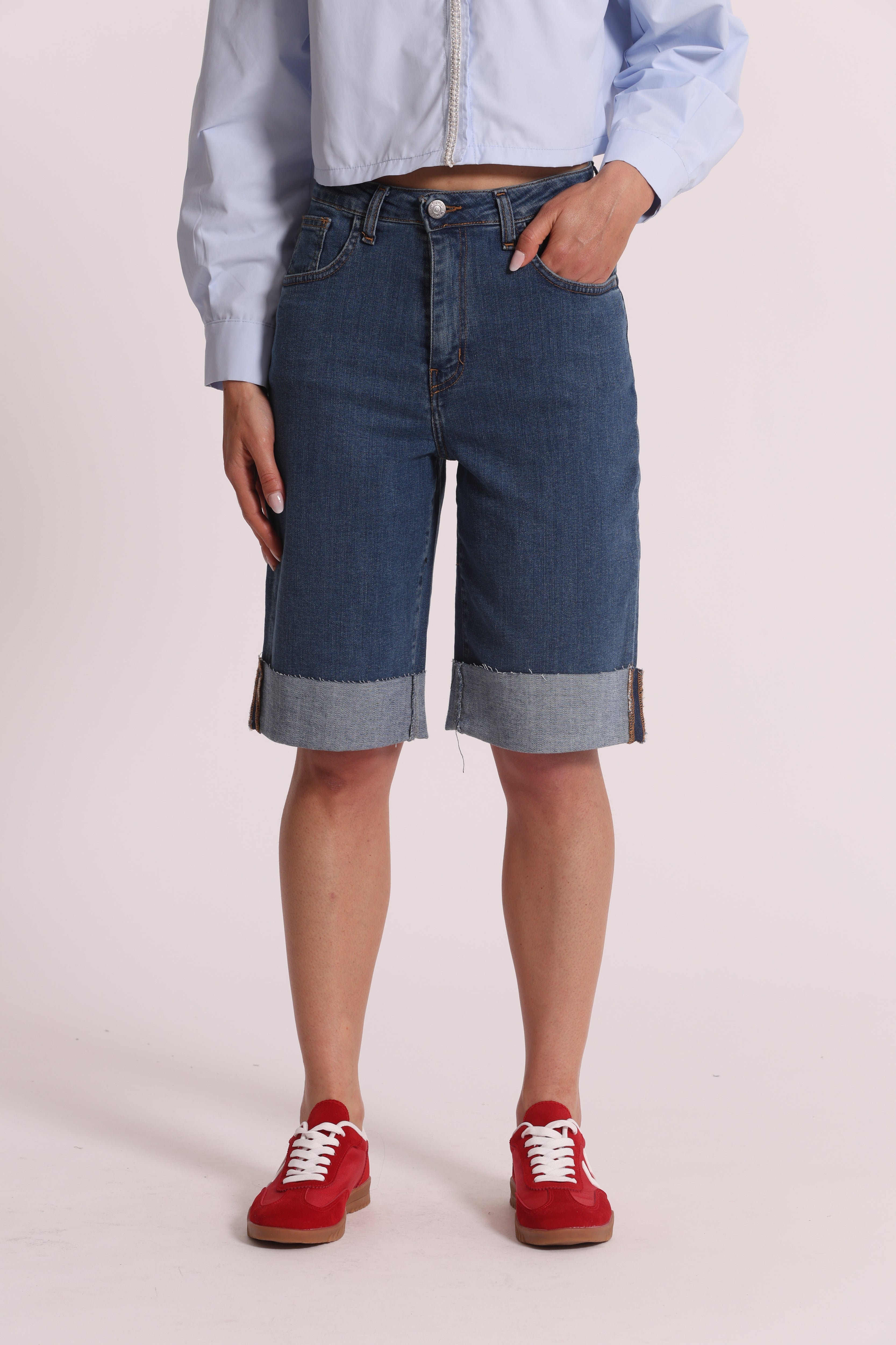 Mimi Mua Jeans Bermuda Bull Bianco Cotone Elasticizzato