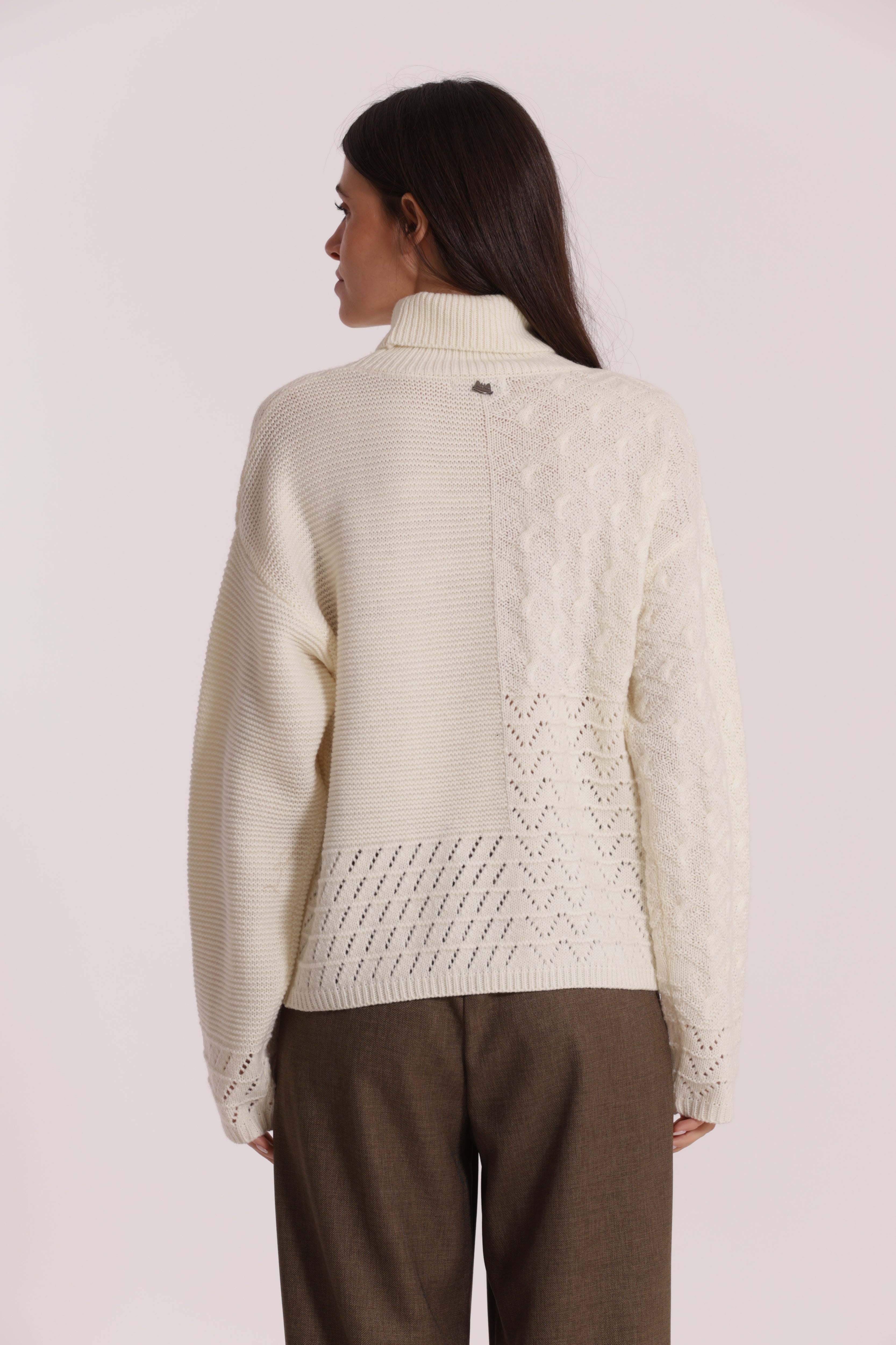 Mimi Mua Maglia Dolcevita Lavorato panna lana
