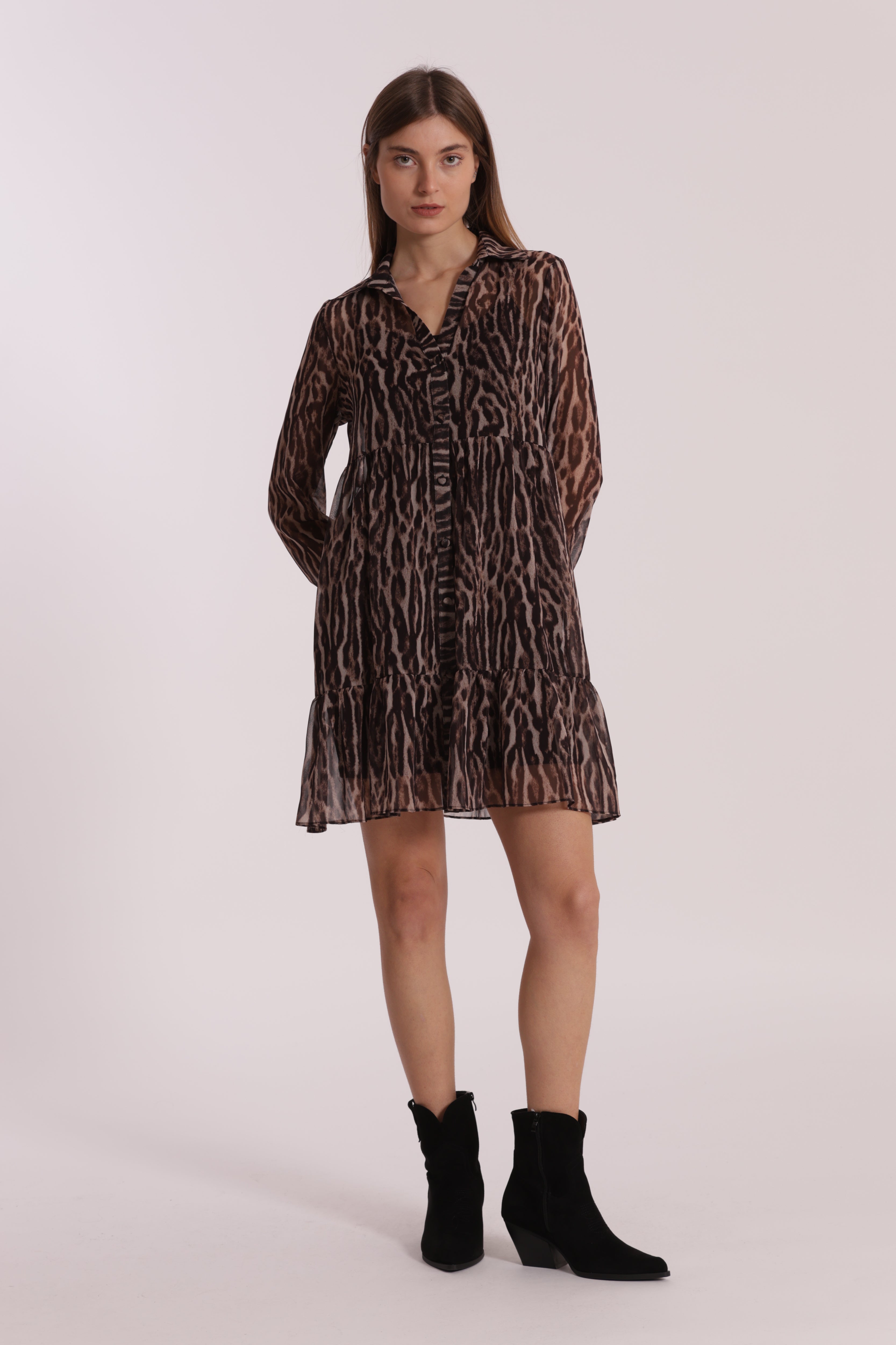 Mimi Mua Abito Corto Balze Animalier abito elasticizzato