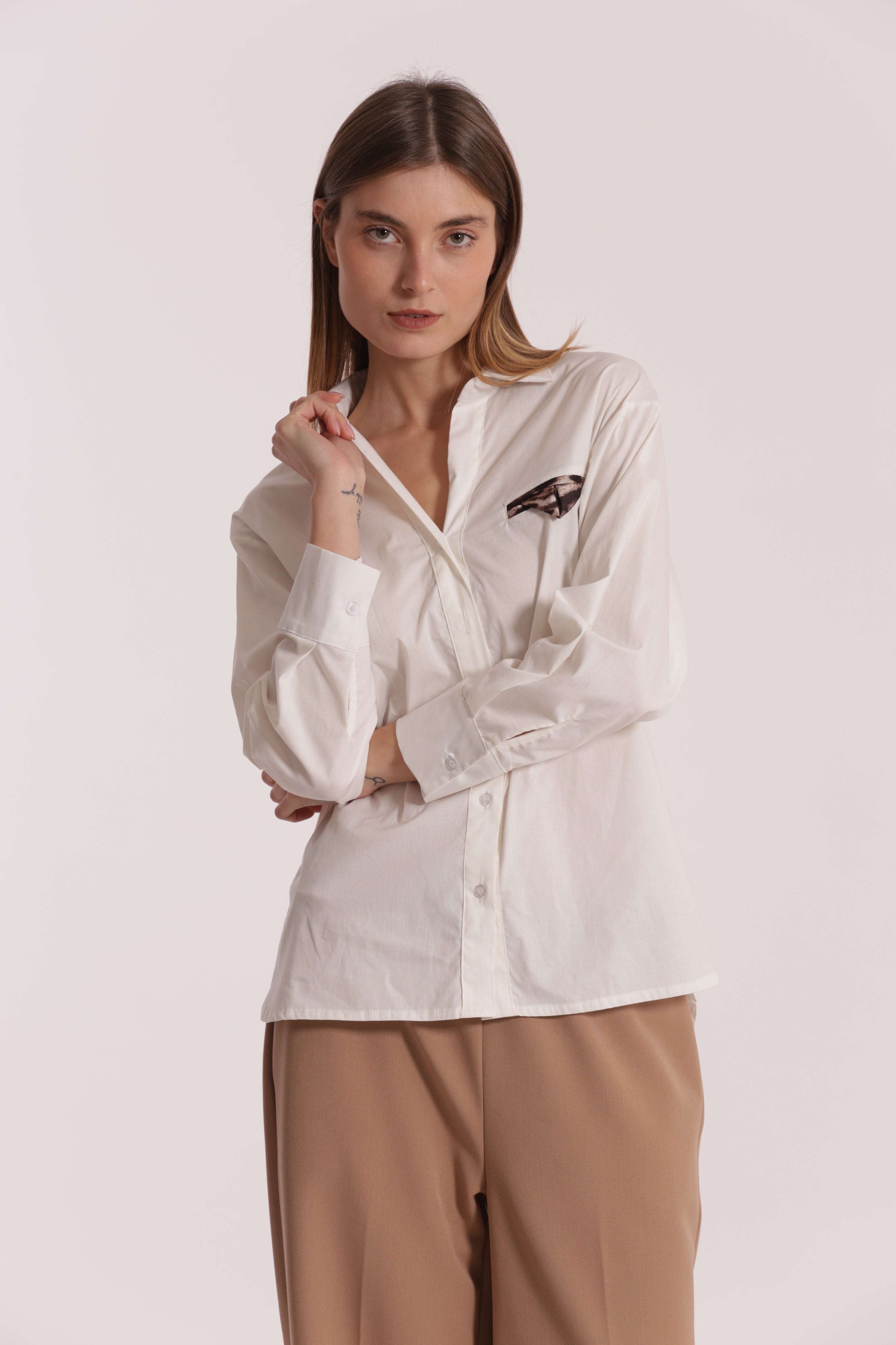 Mimi Mua Camicia Over Panna Cotone Animalier
