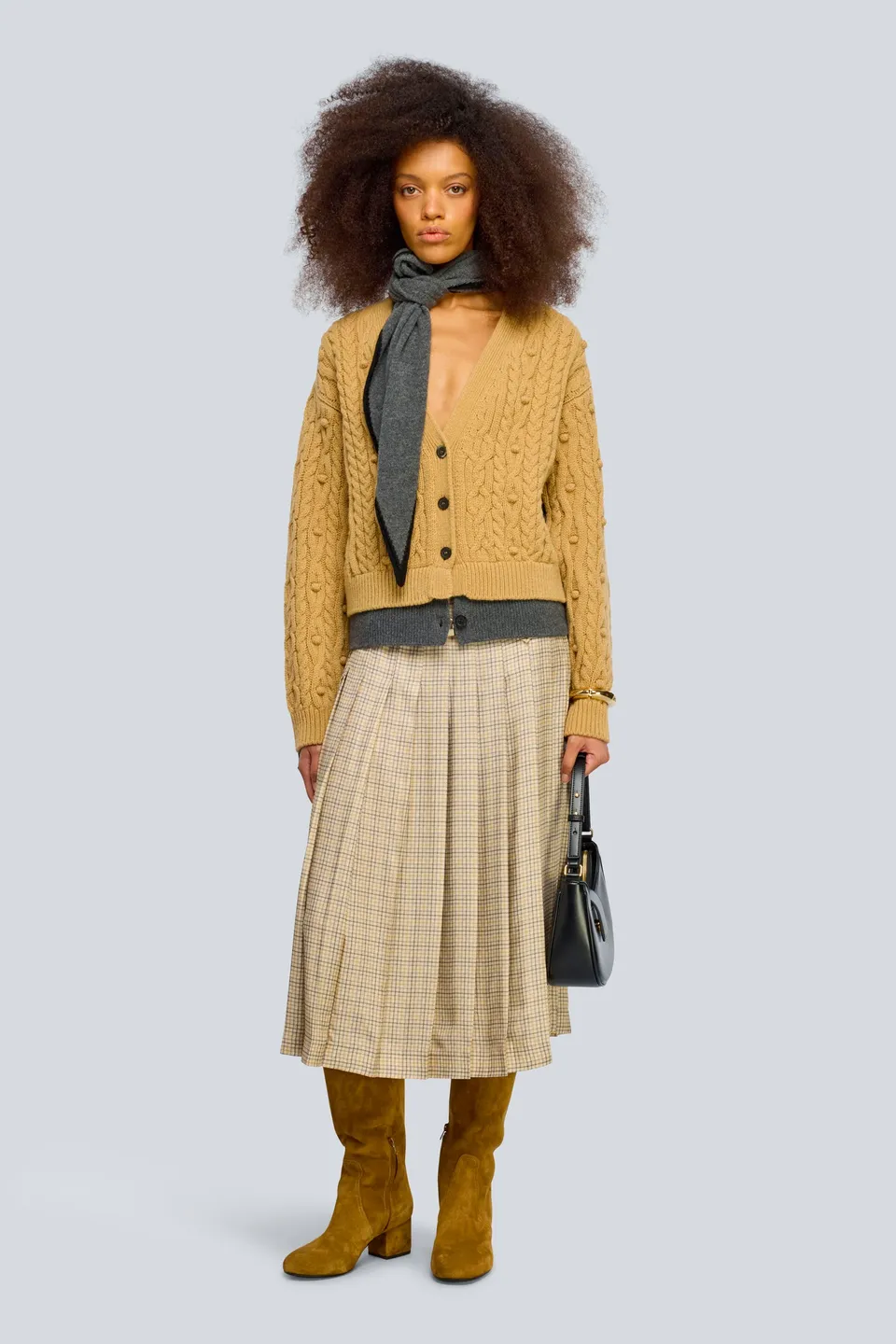Semicouture Jane cardigan cammello-grigio trecce