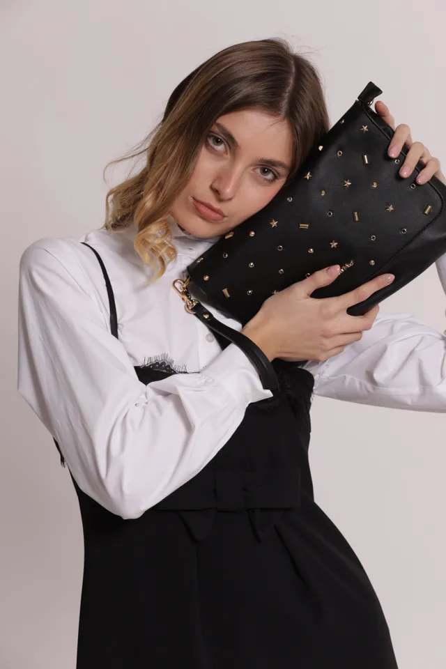 Mimi Mua Borsa Busta Applicazioni Nero 28cm
