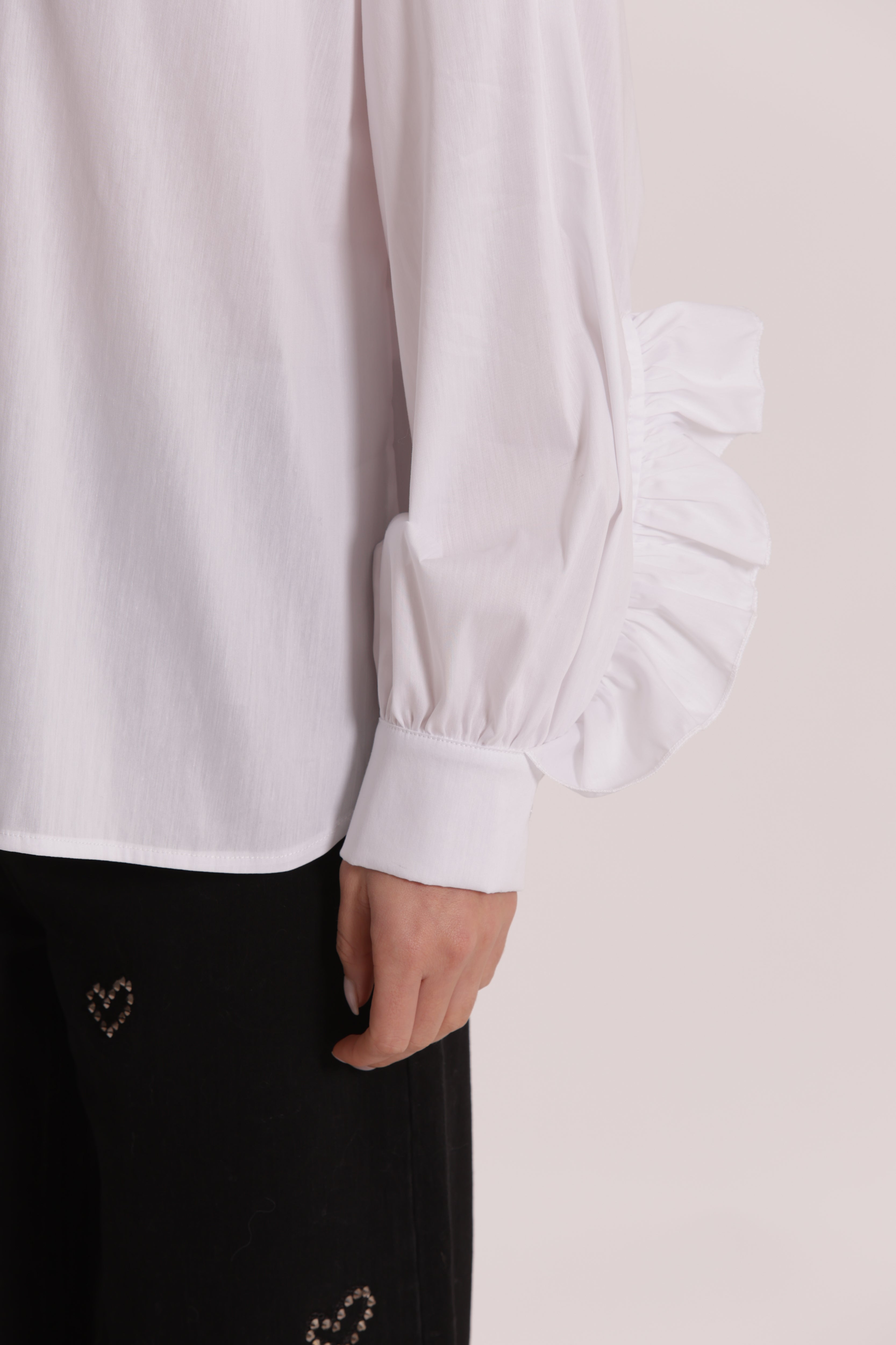 Mimi Mua blusa cotone rouches bianca con volant