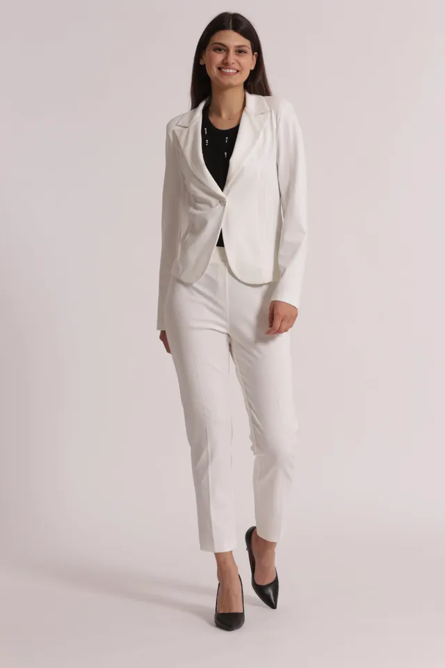 Mimi Mua Basic pantalone punto Milano elastico bianco viscosa