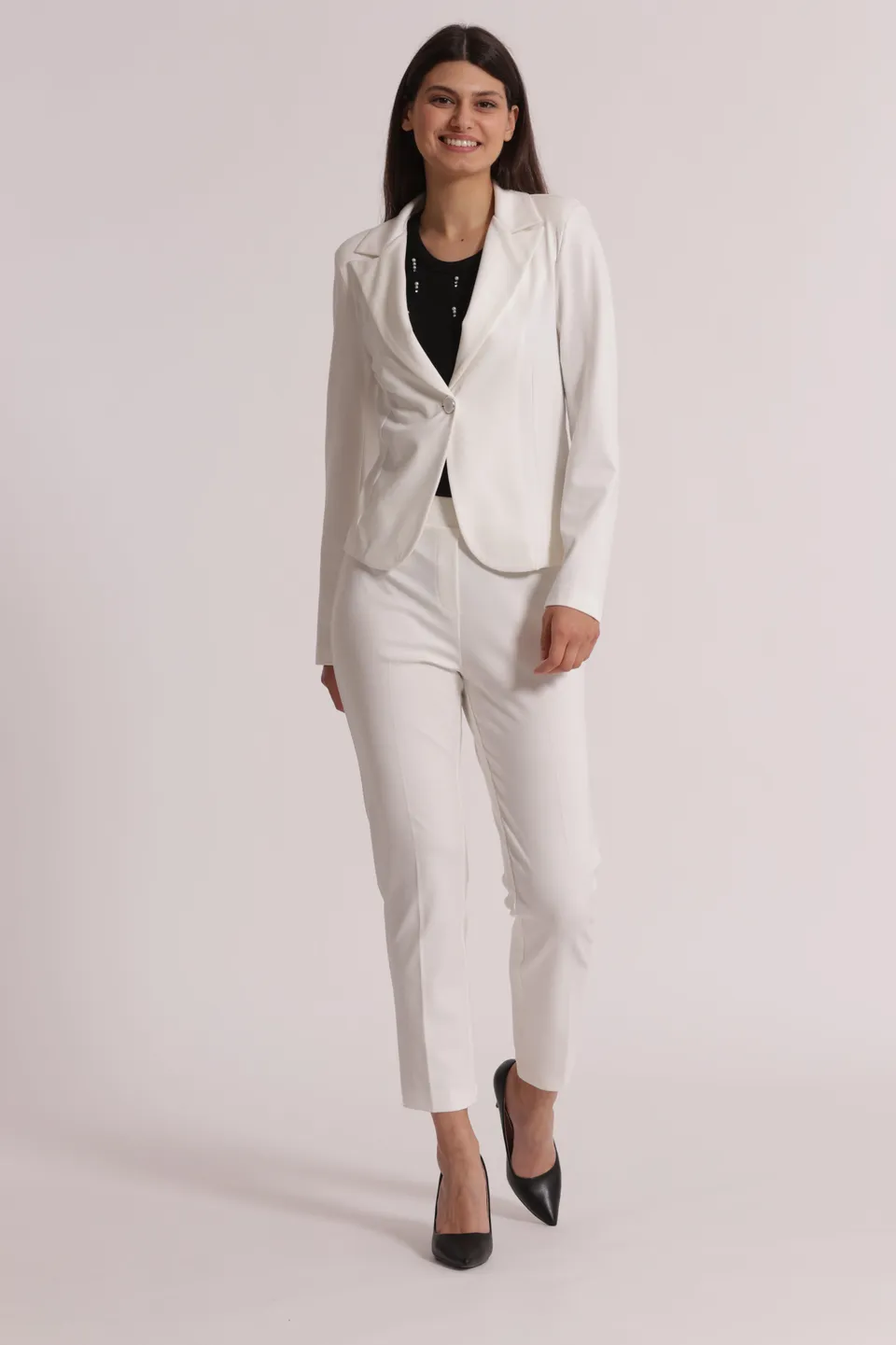Mimi Mua Basic pantalone punto Milano elastico bianco viscosa