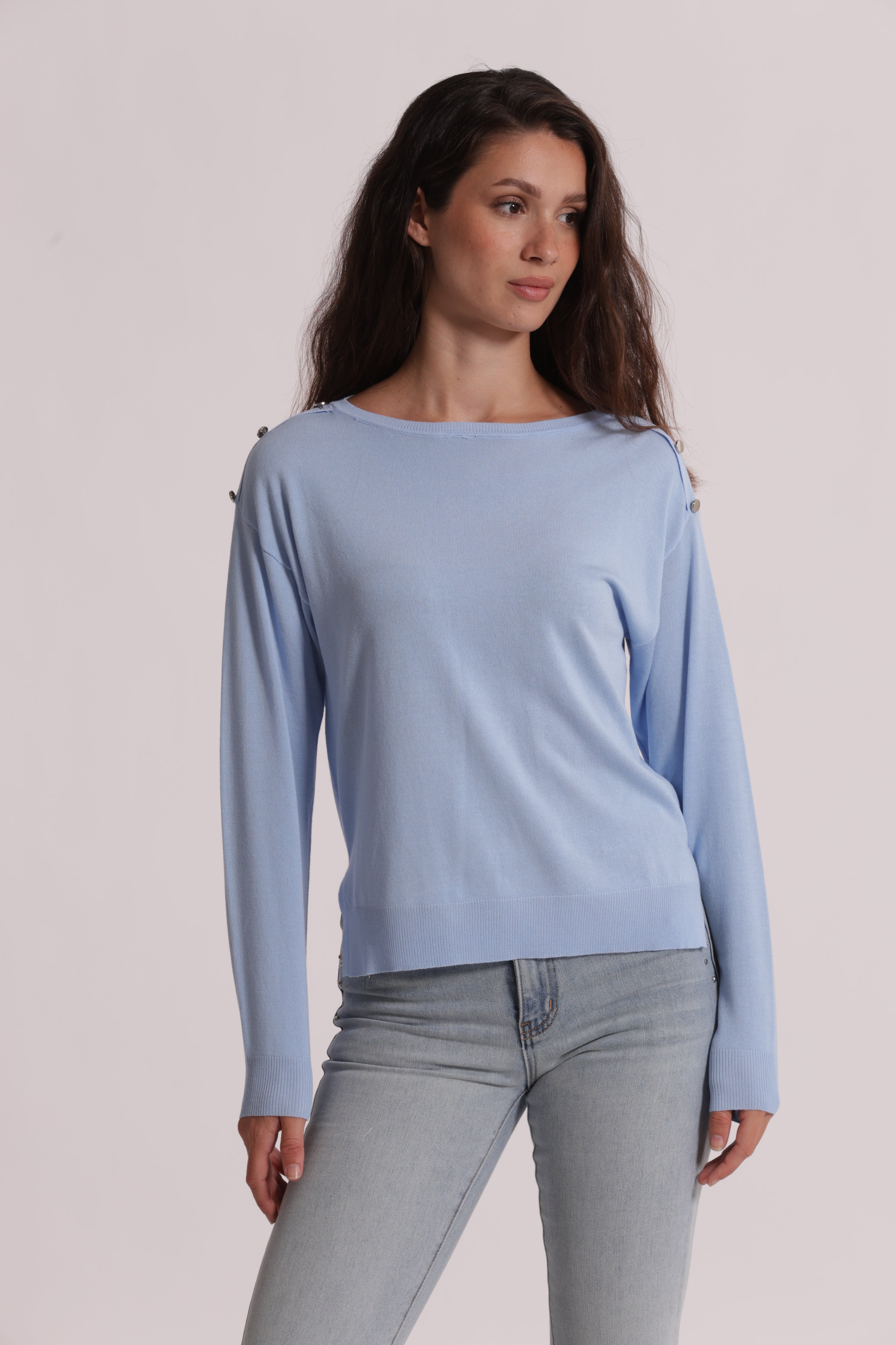Mimi Mua Maglia Bottoni Spalla Panna viscosa