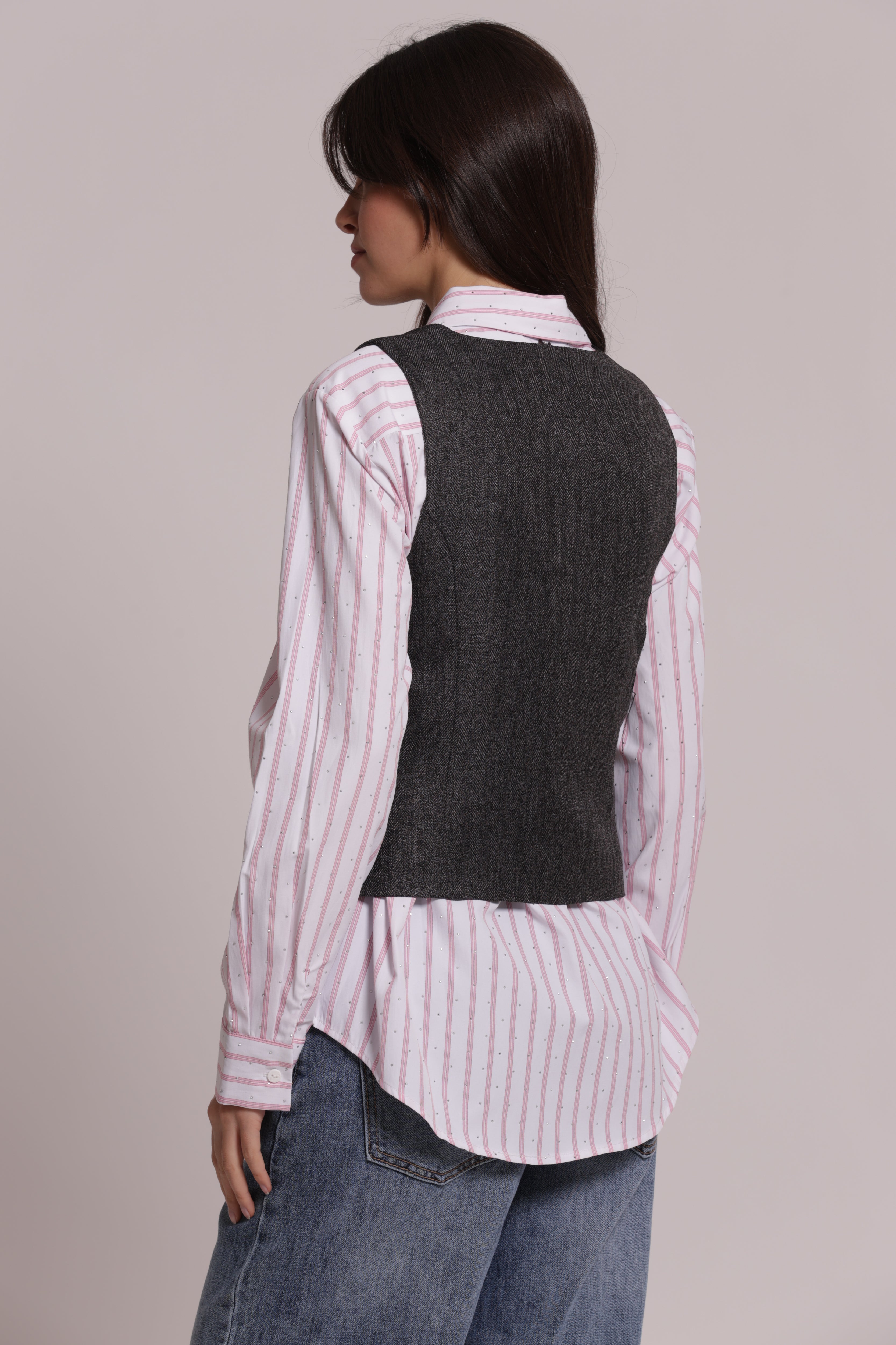 Mimi Mua gilet tweed a spiga di pesce giacca moro