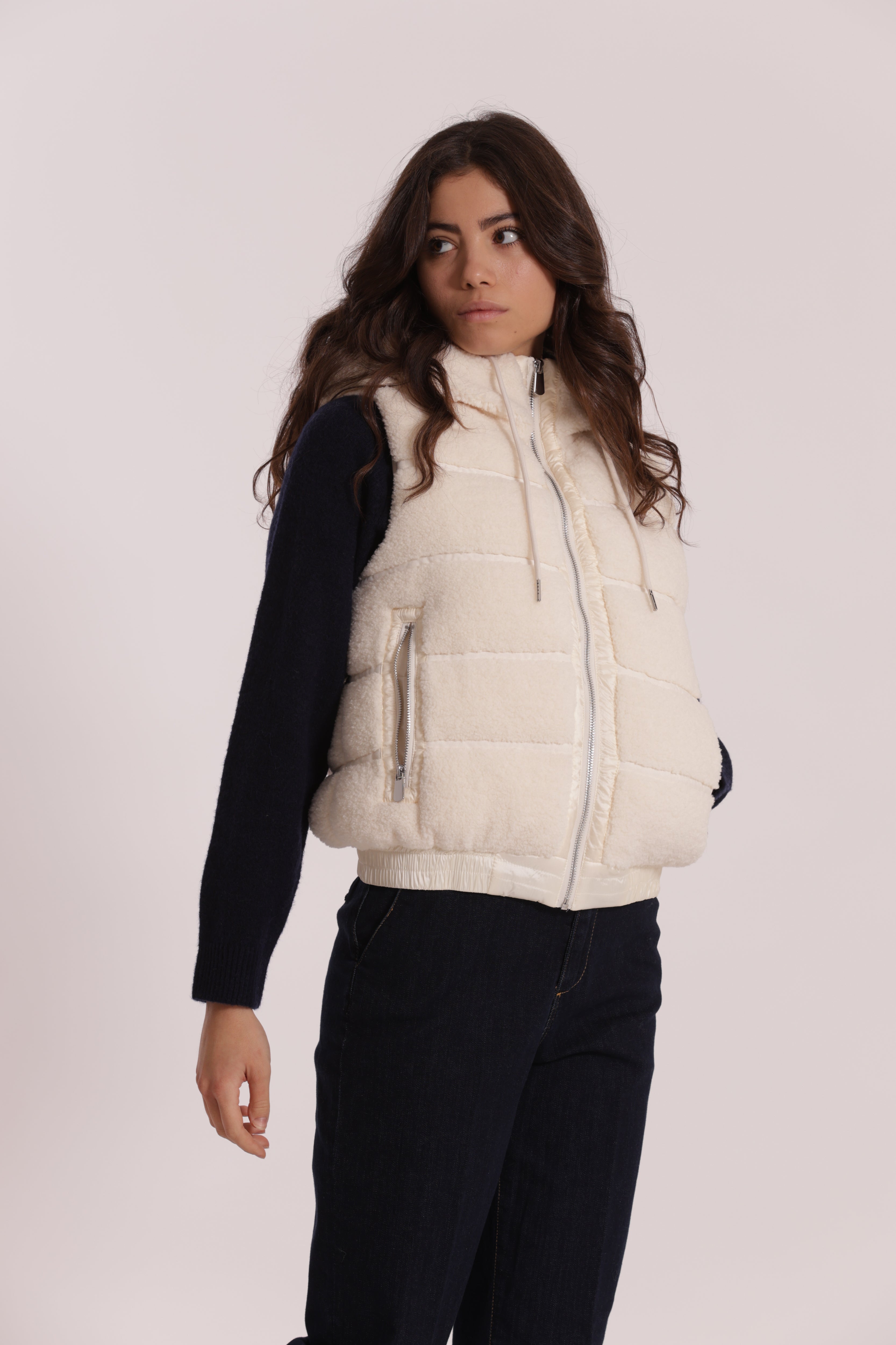 Mimi Mua Effetto Montone Gilet Nero Caldo