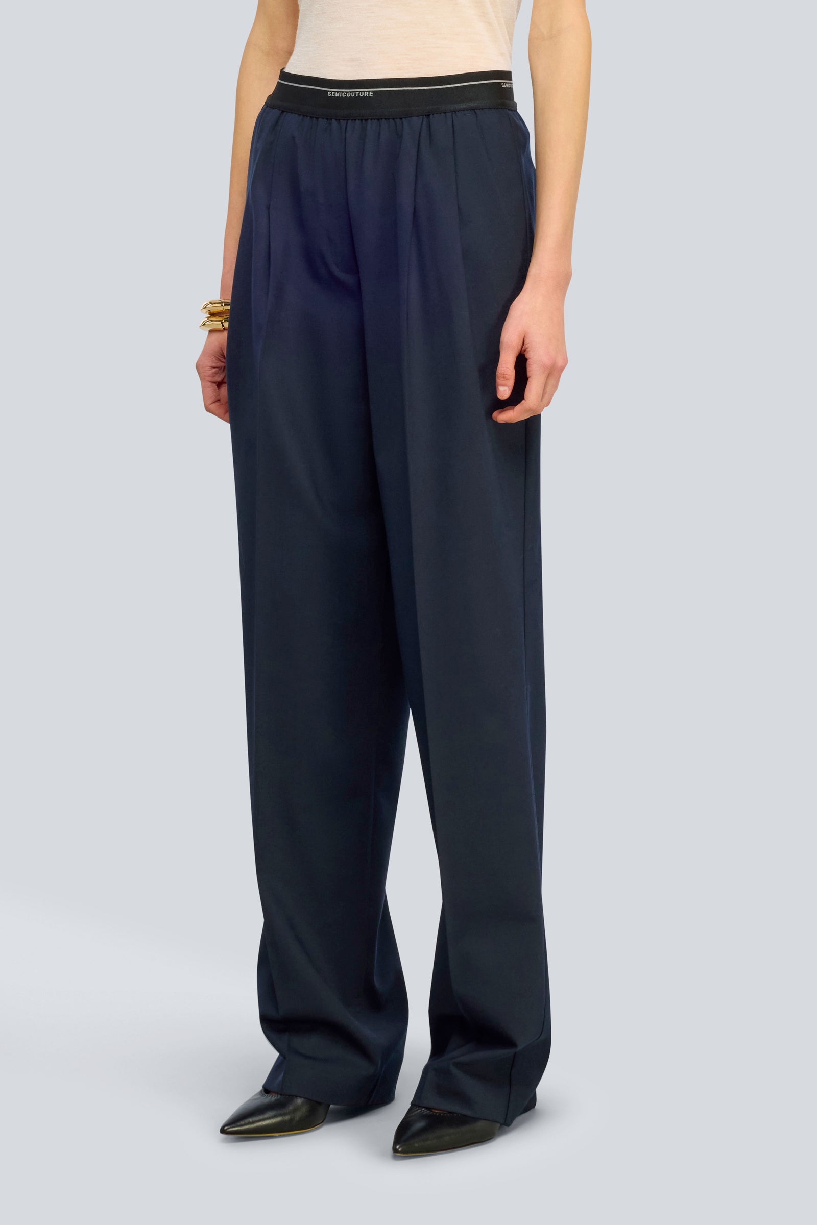 Semicouture Madyson pantaloni blue fresco lana