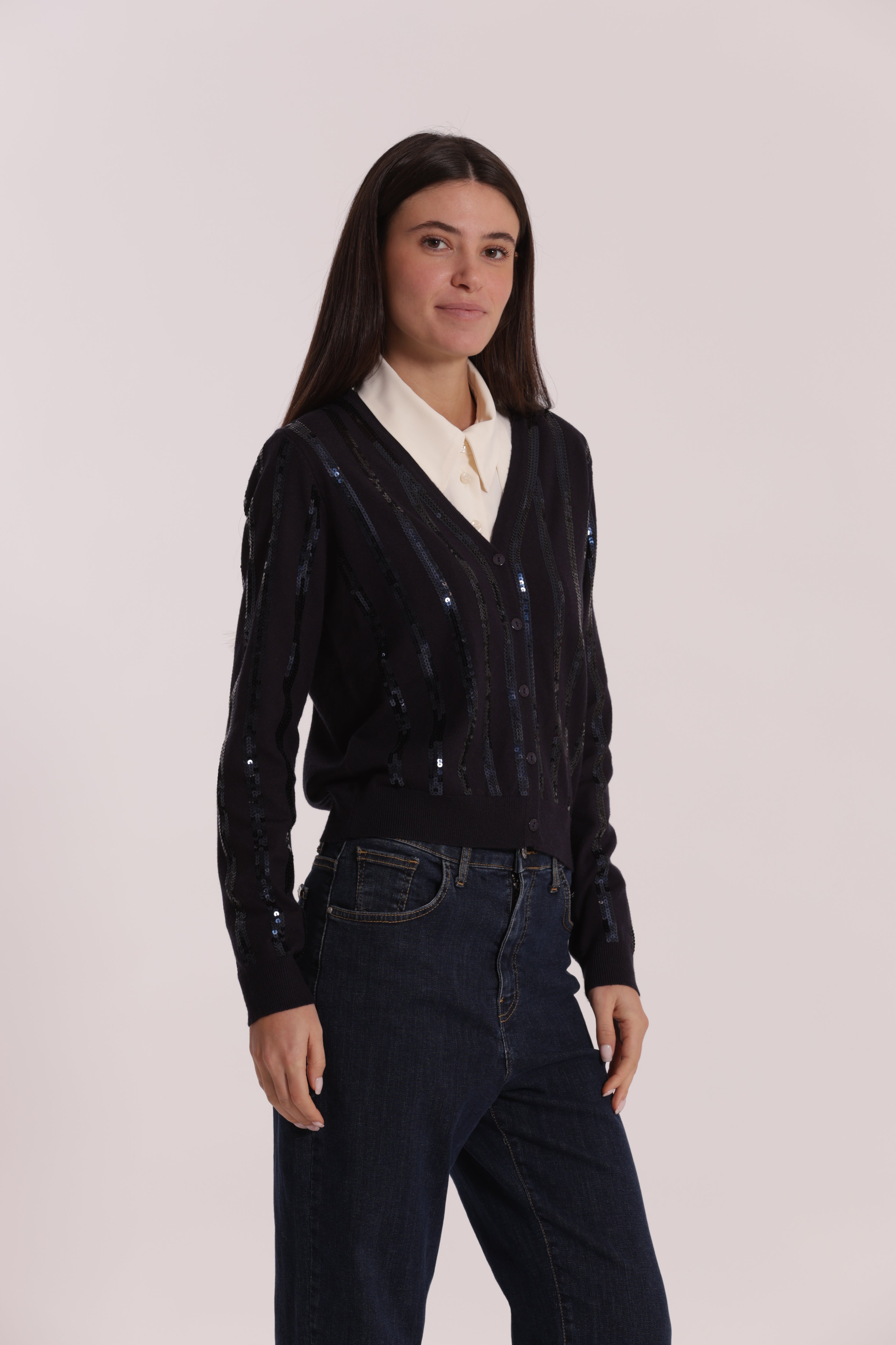 Mimi Mua Cardigan Paillettes Maglia Brillante