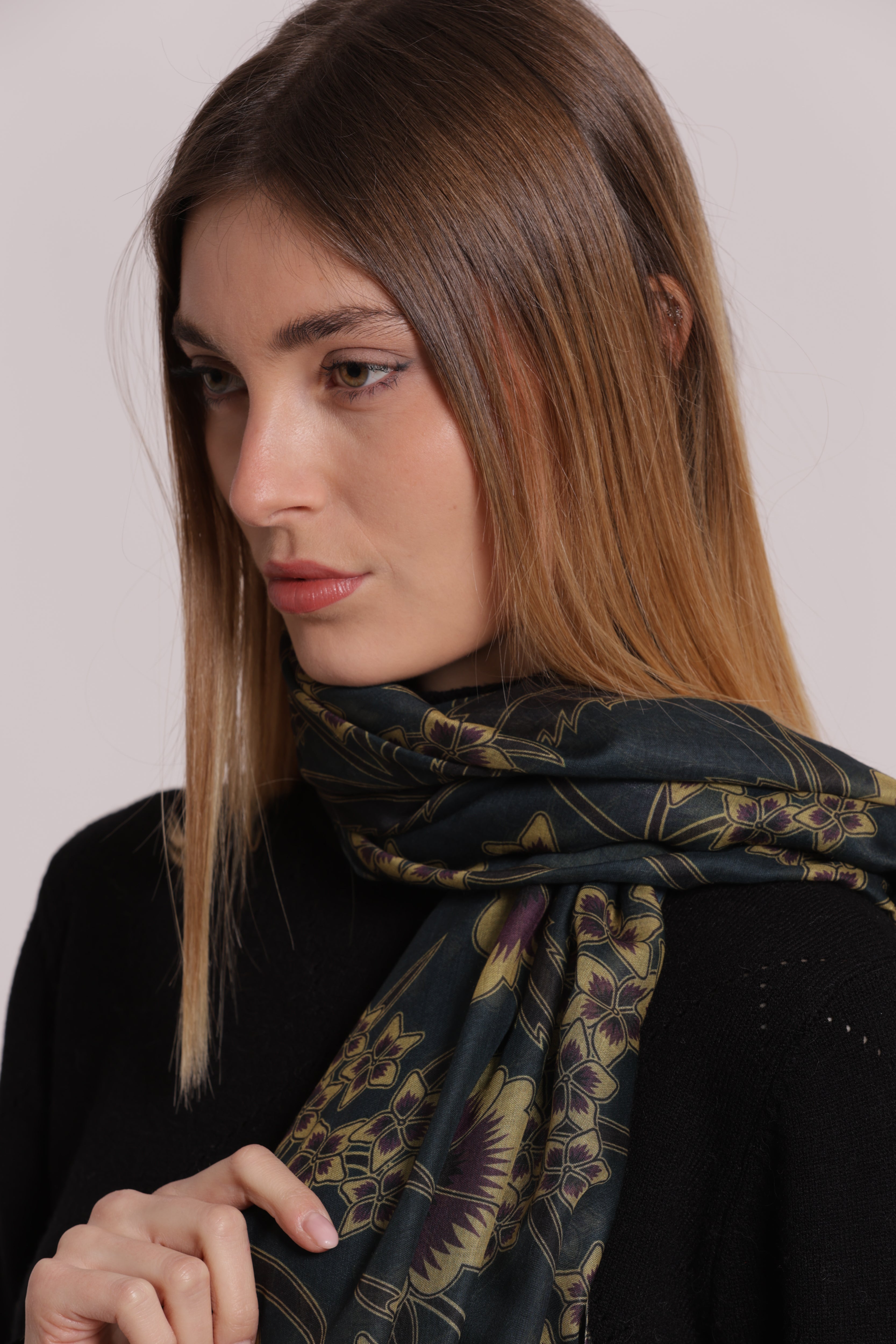 Mimi Mua Foulard Stampa Floreale Vintage Verde Till 180x80