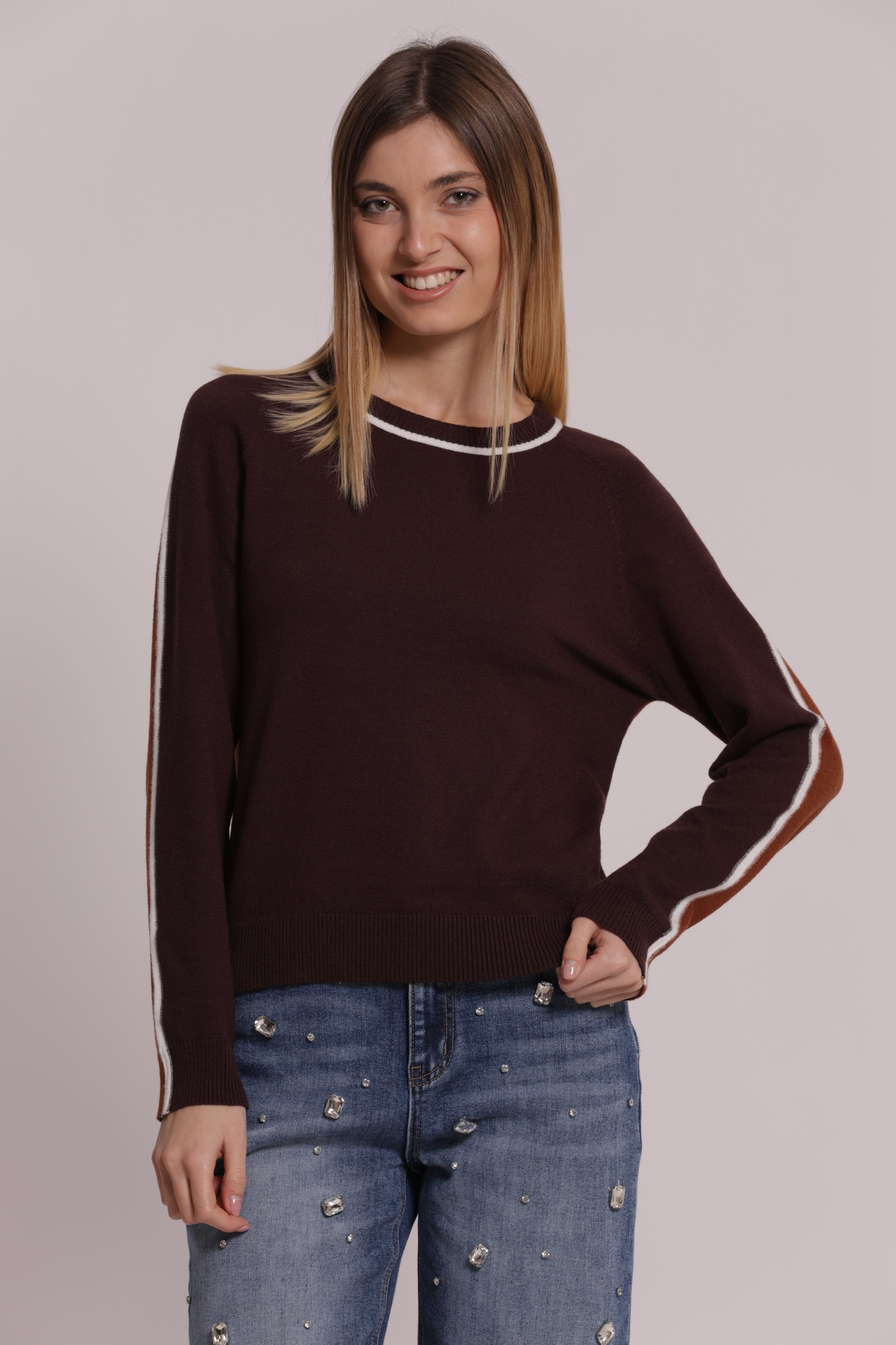 Mimi Mua Bicolor Maglia Girocollo Nera S Viscosa