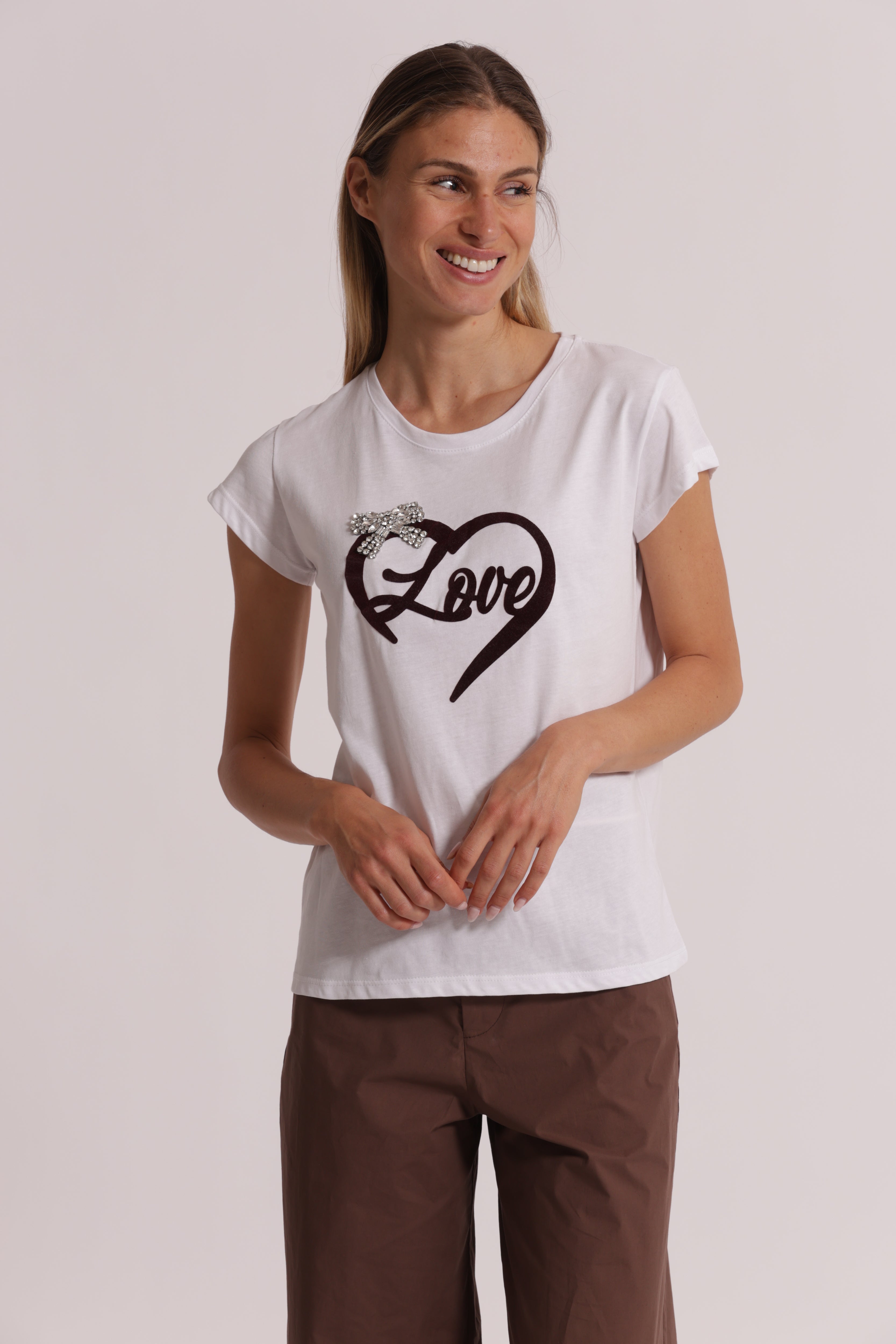 Mimi Mua Love t-shirt stampa velluto bianco cotone