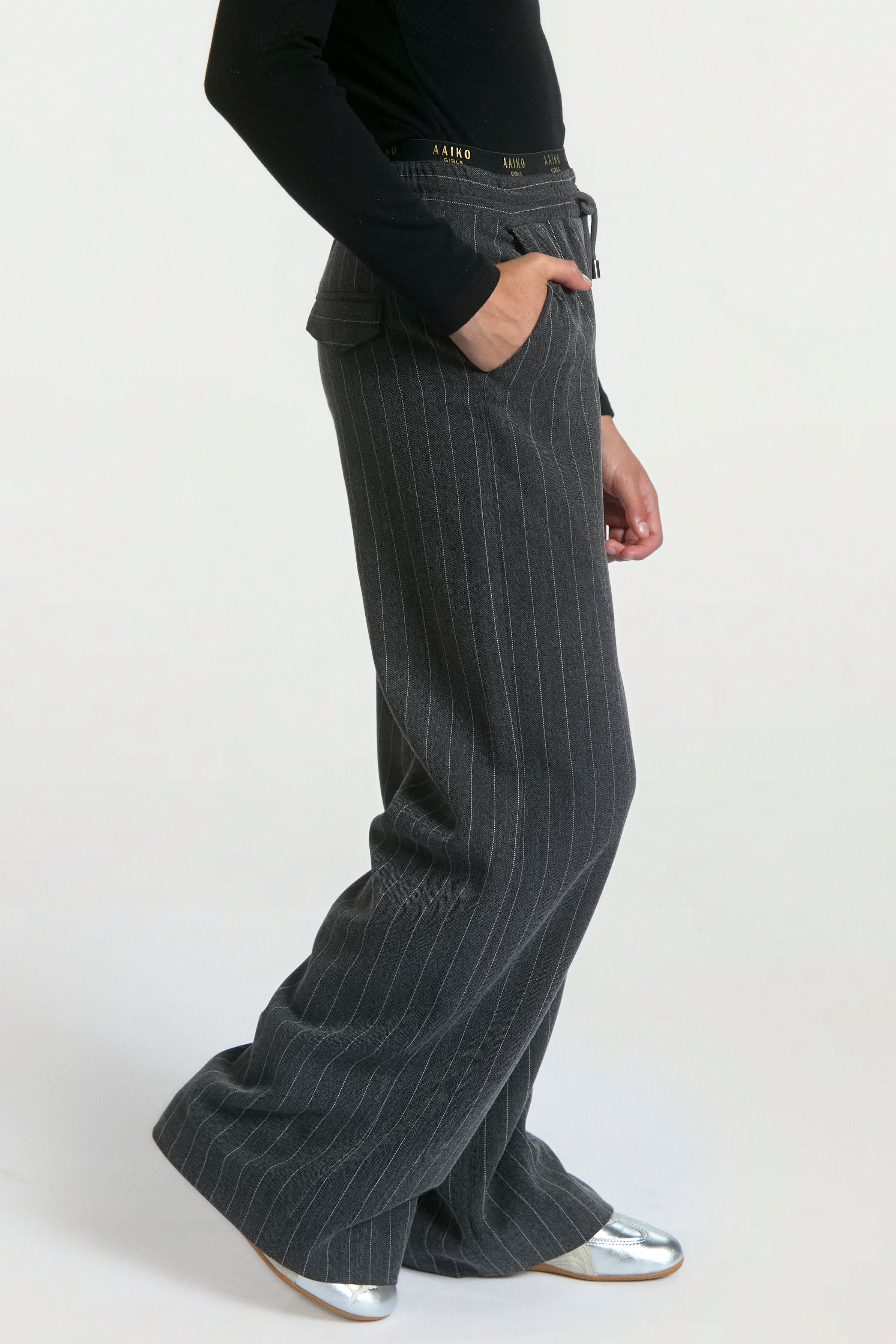 Aaiko Esila pantaloni bambina grigi gessati palazzo