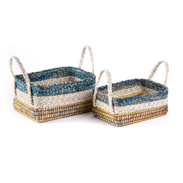 On Earth Layers cesto blu juta con manici 2 misure