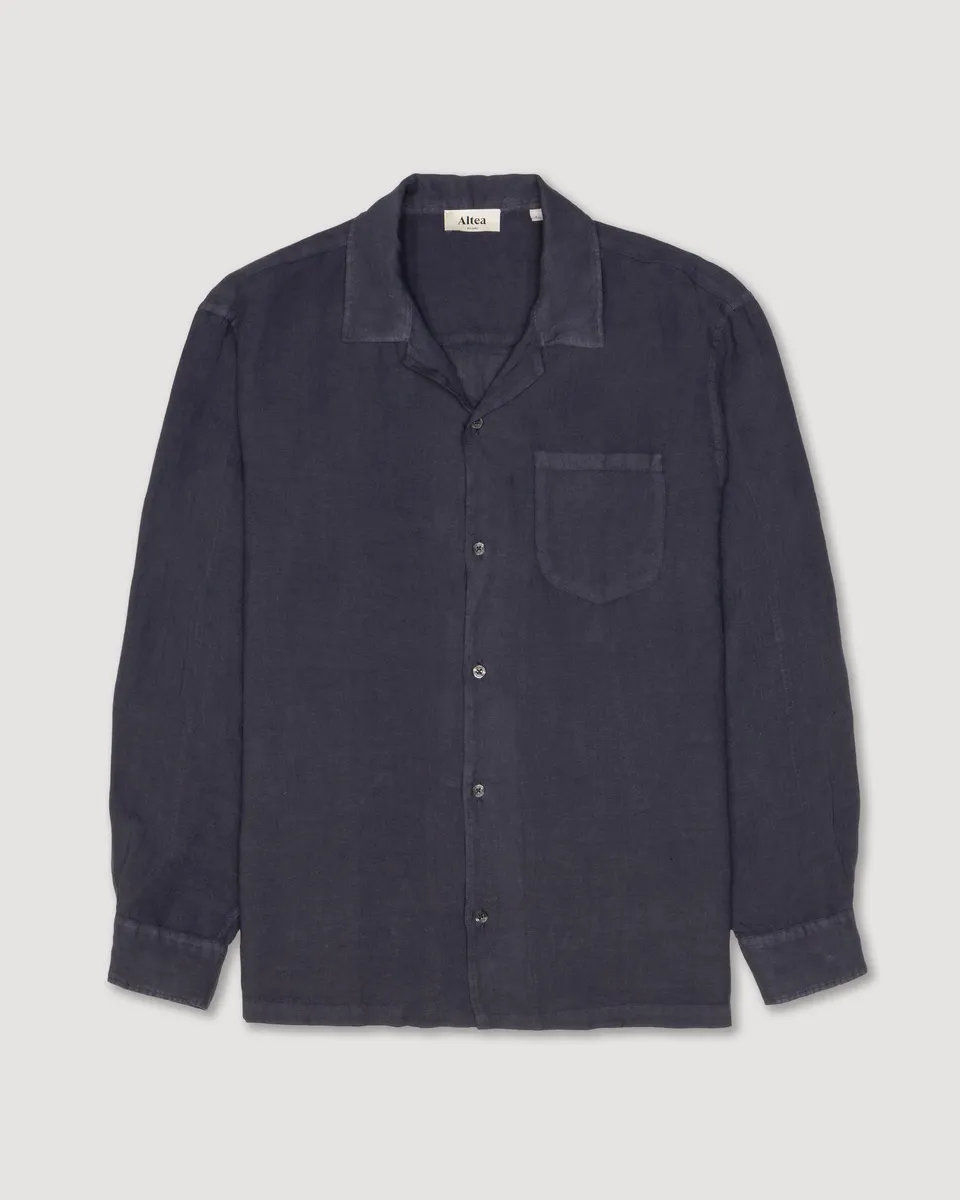 Altea Eliot camicia lino blu abisso bowling over