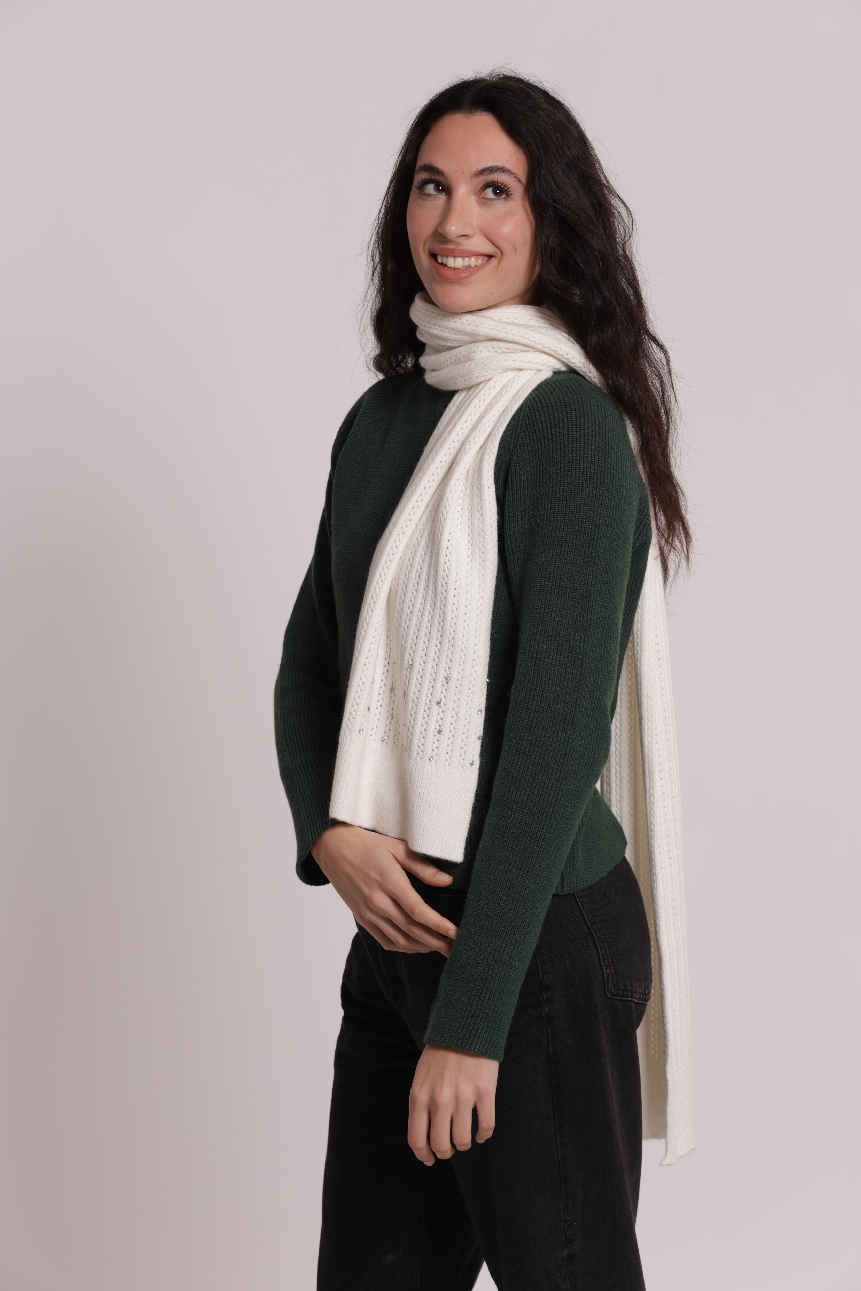 Mimi Mua Sciarpa con Piccole Trecce con Strass Nera invernale