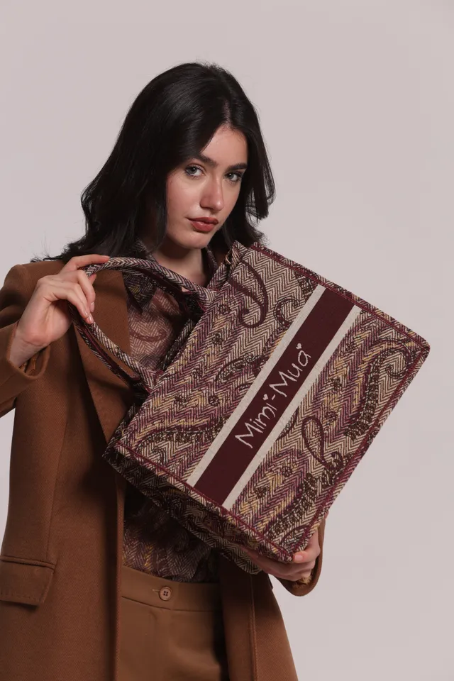Mimi Mua shopper grande fantasia borsa prugna capiente