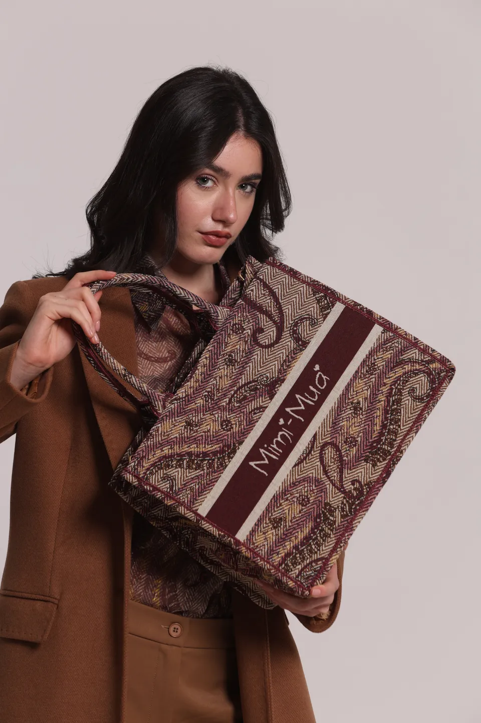 Mimi Mua shopper grande fantasia borsa prugna capiente