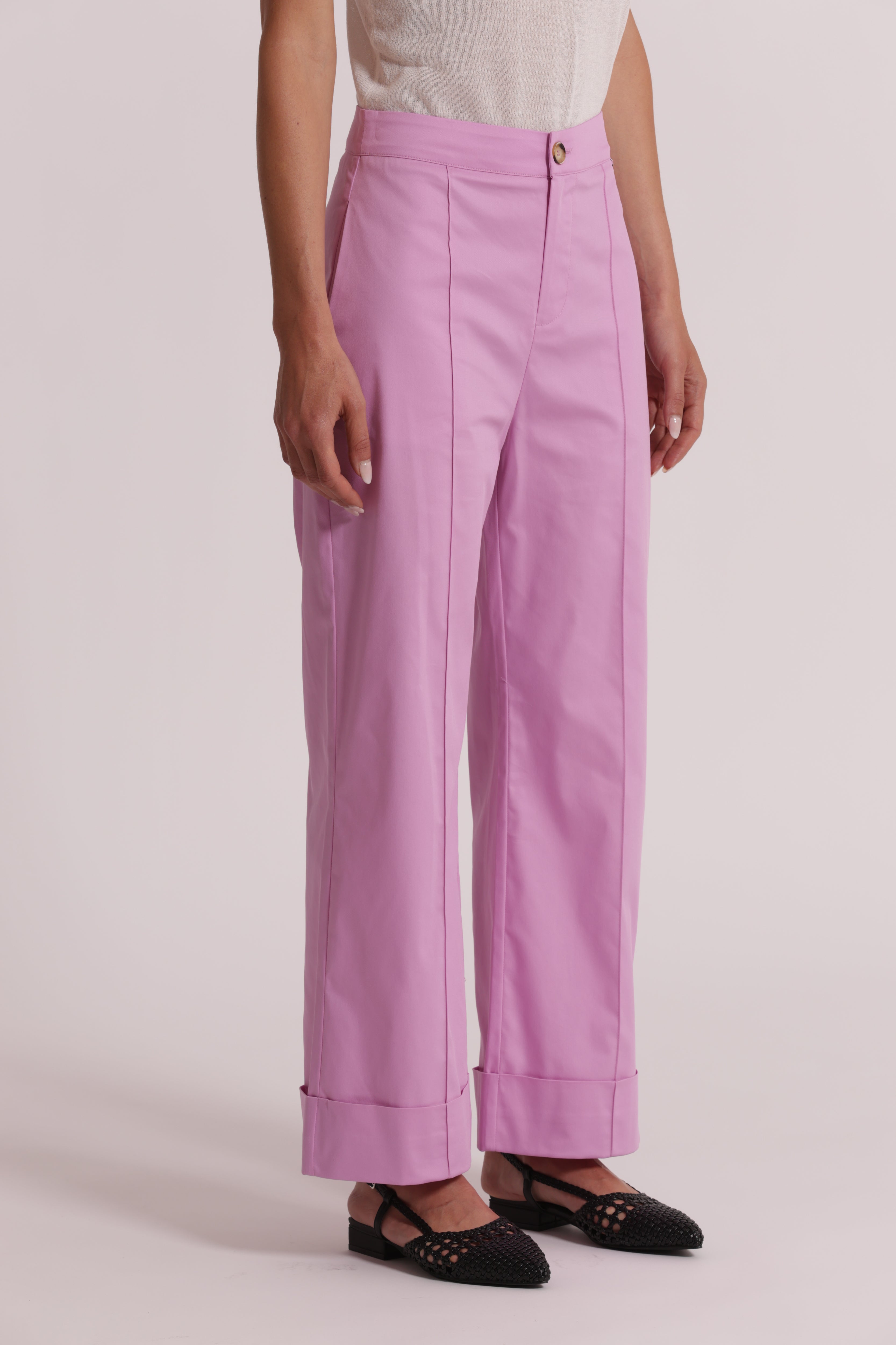 Mimi Mua Pantaloni Cotone con Risvolto Cammello