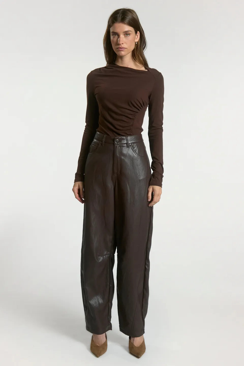 Aaiko Quin pantaloni ecopelle marrone effetto pelle