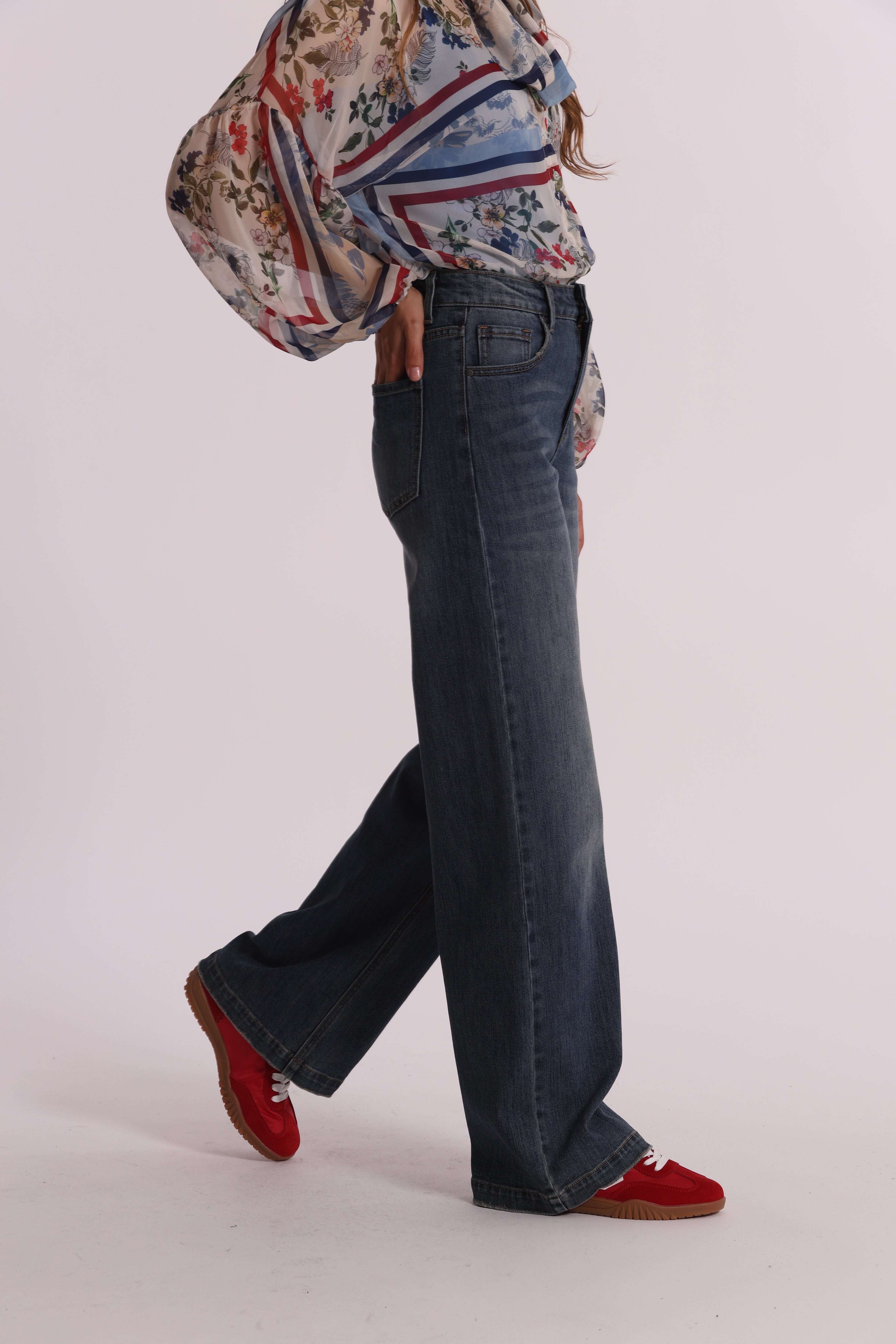 Mimi Mua Jeans Vita Alta jeans wide leg blu chiaro