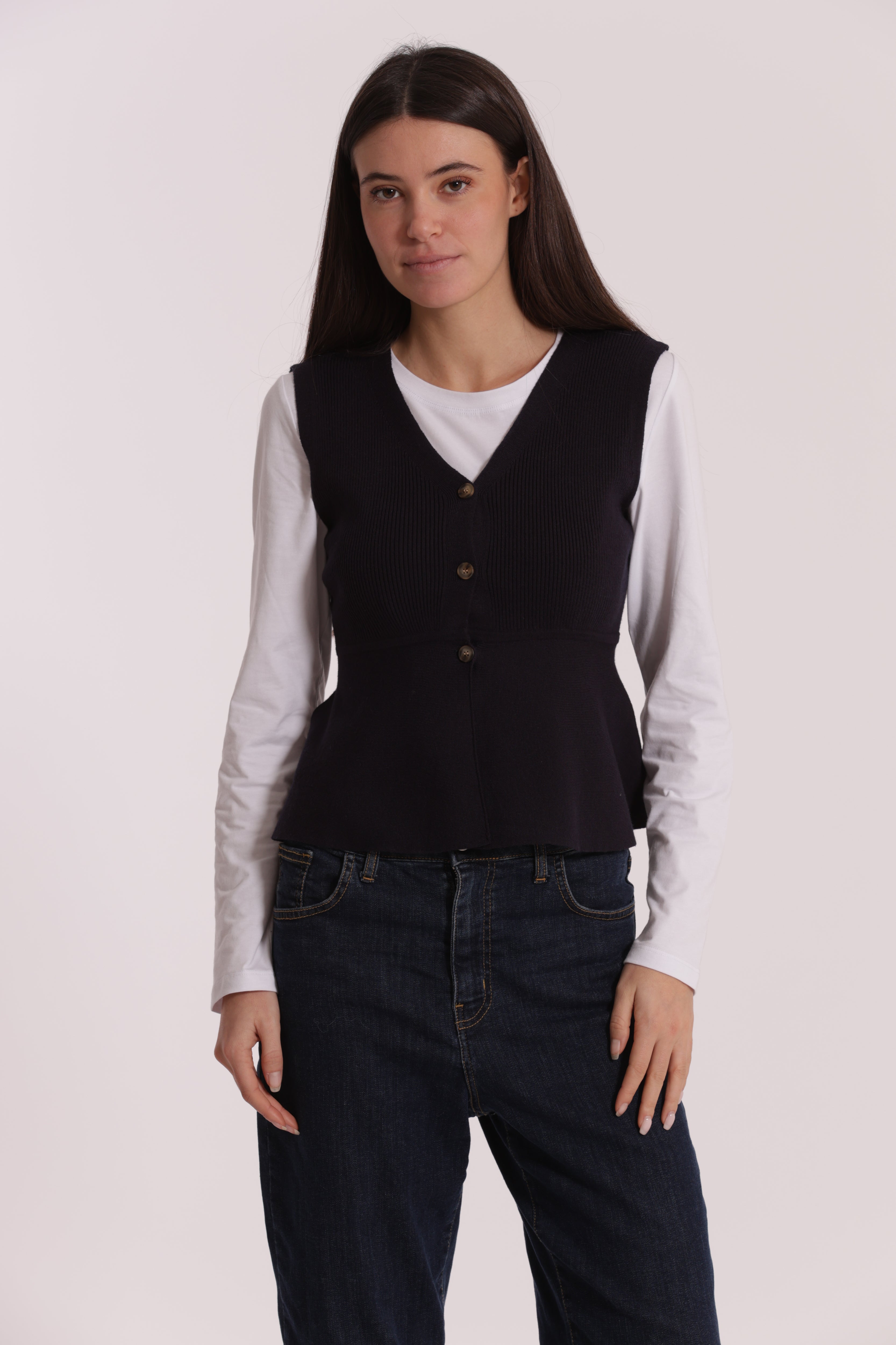 Mimi Mua Svasato Bottoni gilet nero in maglia